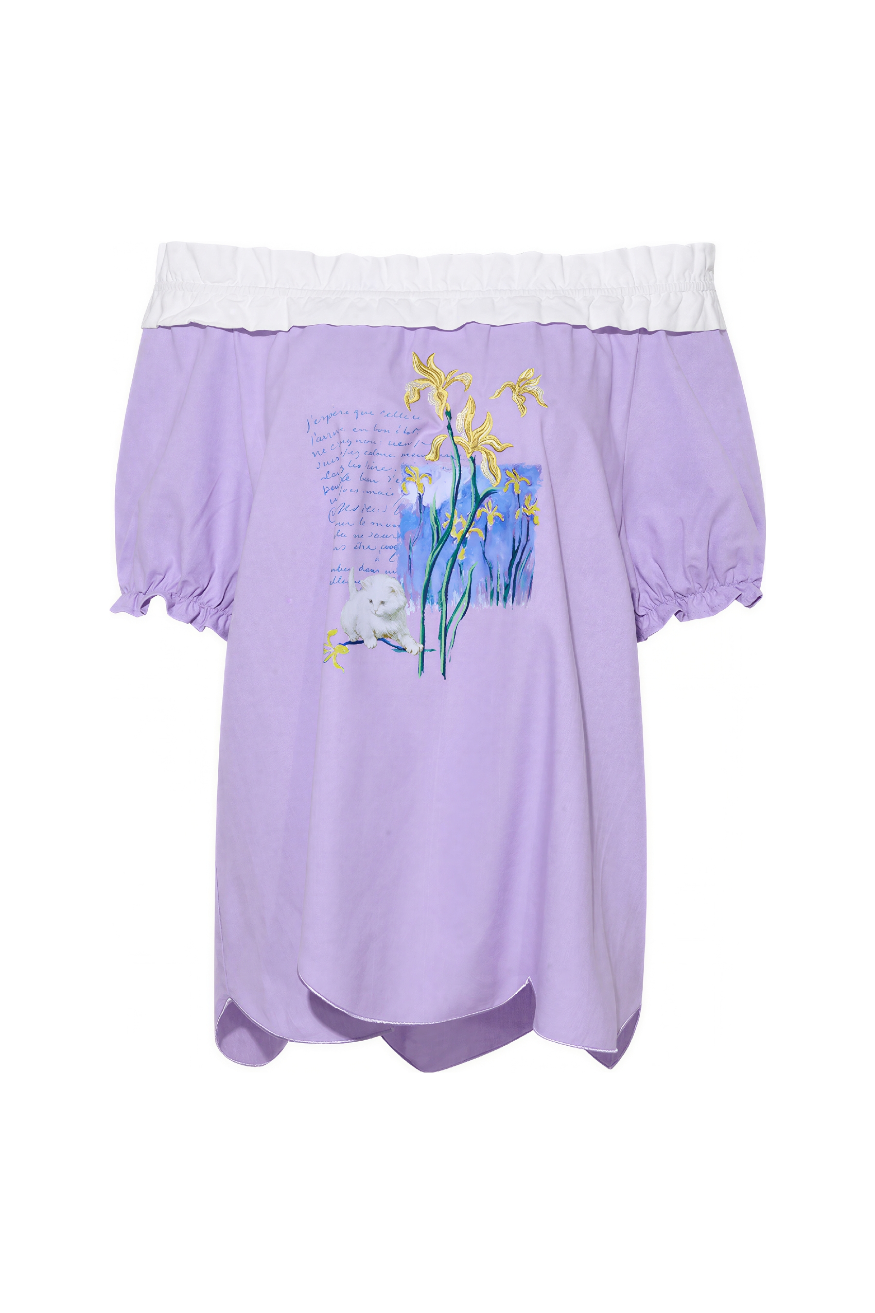 Printed Off-Shoulder Puff Sleeve T-Shirt