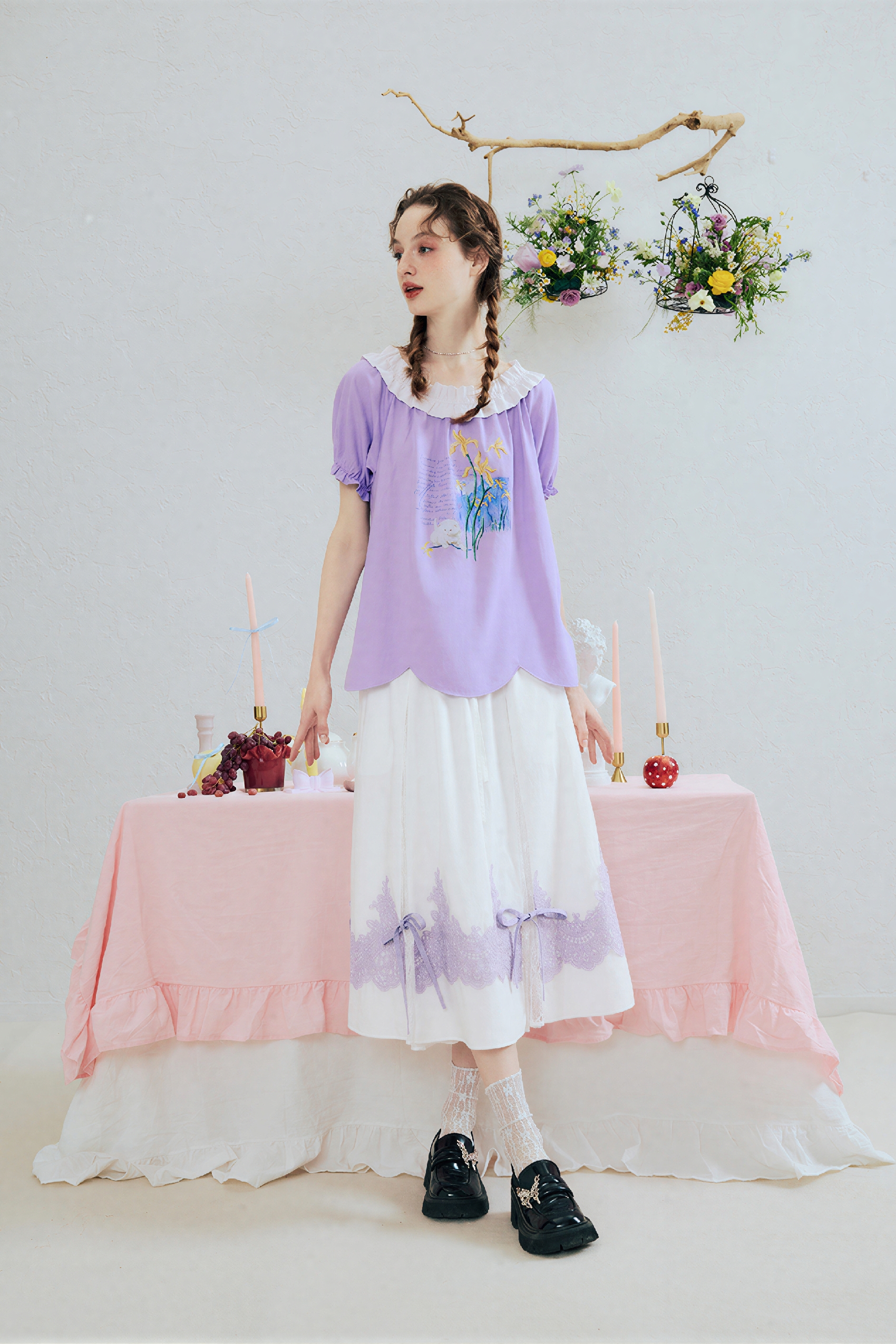 Printed Off-Shoulder Puff Sleeve T-Shirt