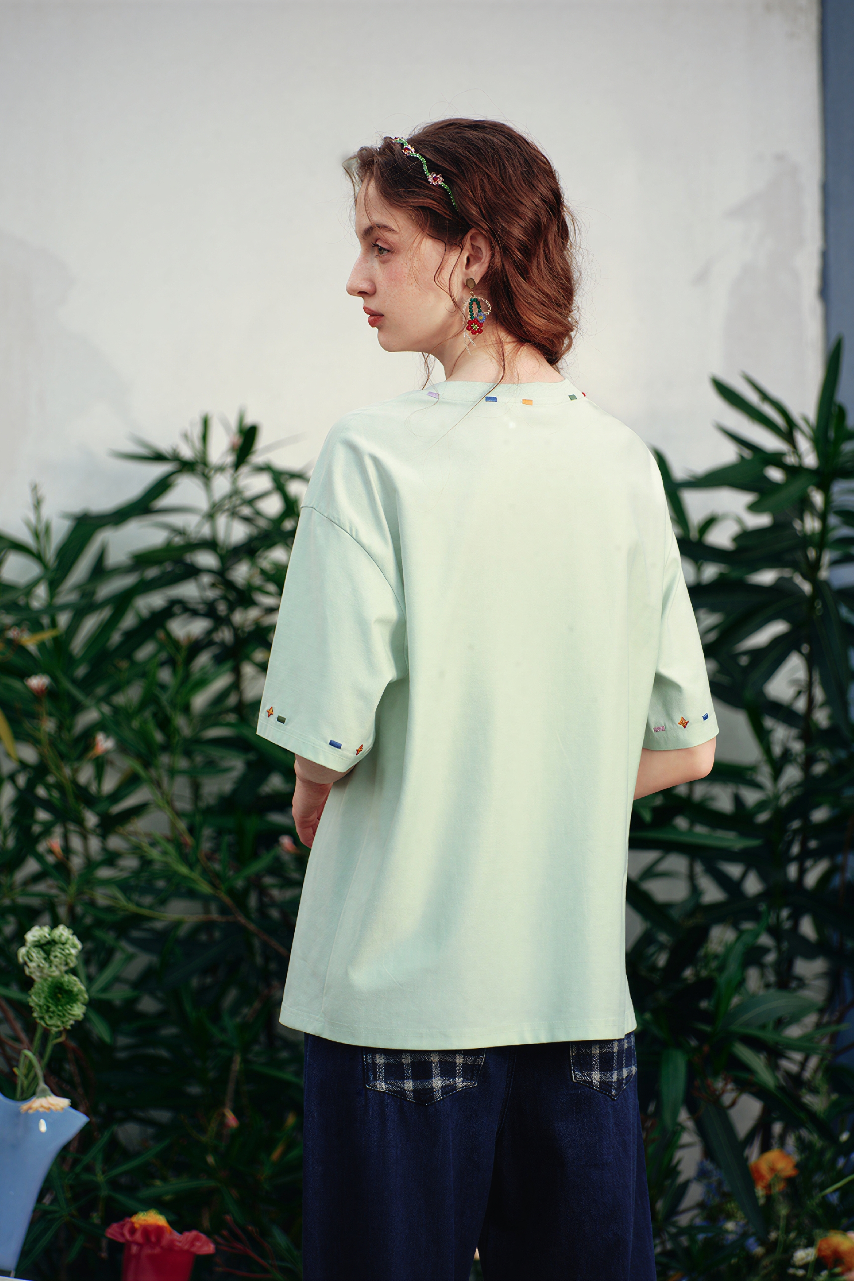 Cute Embroidered Cotton Relaxed T-Shirt