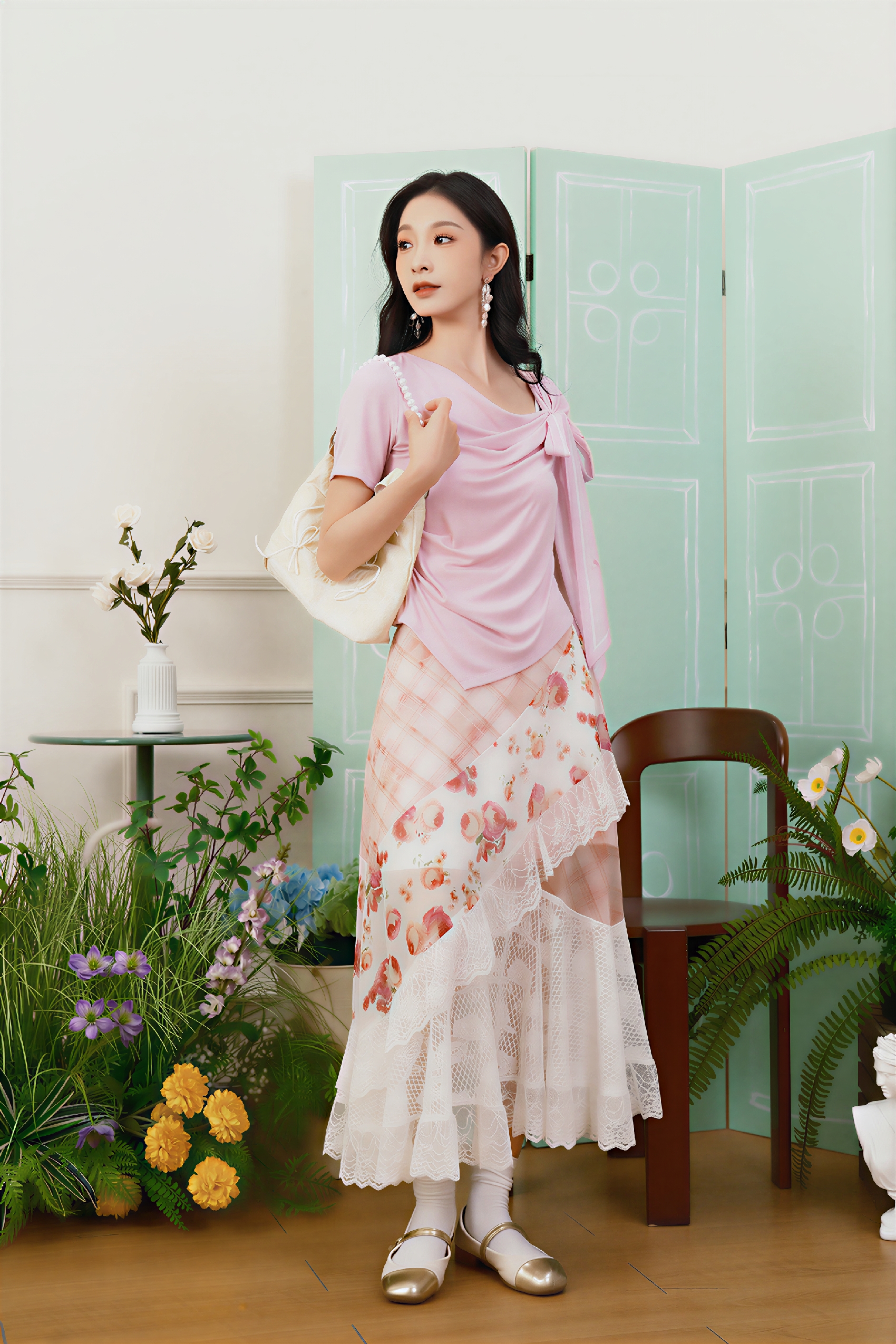 Fresh Printed Tie-Front T-Shirt