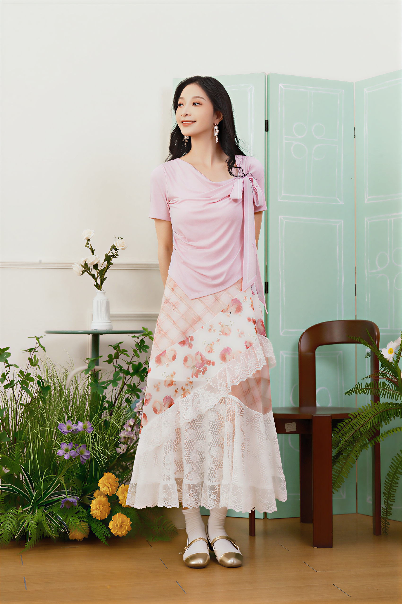 Fresh Printed Tie-Front T-Shirt