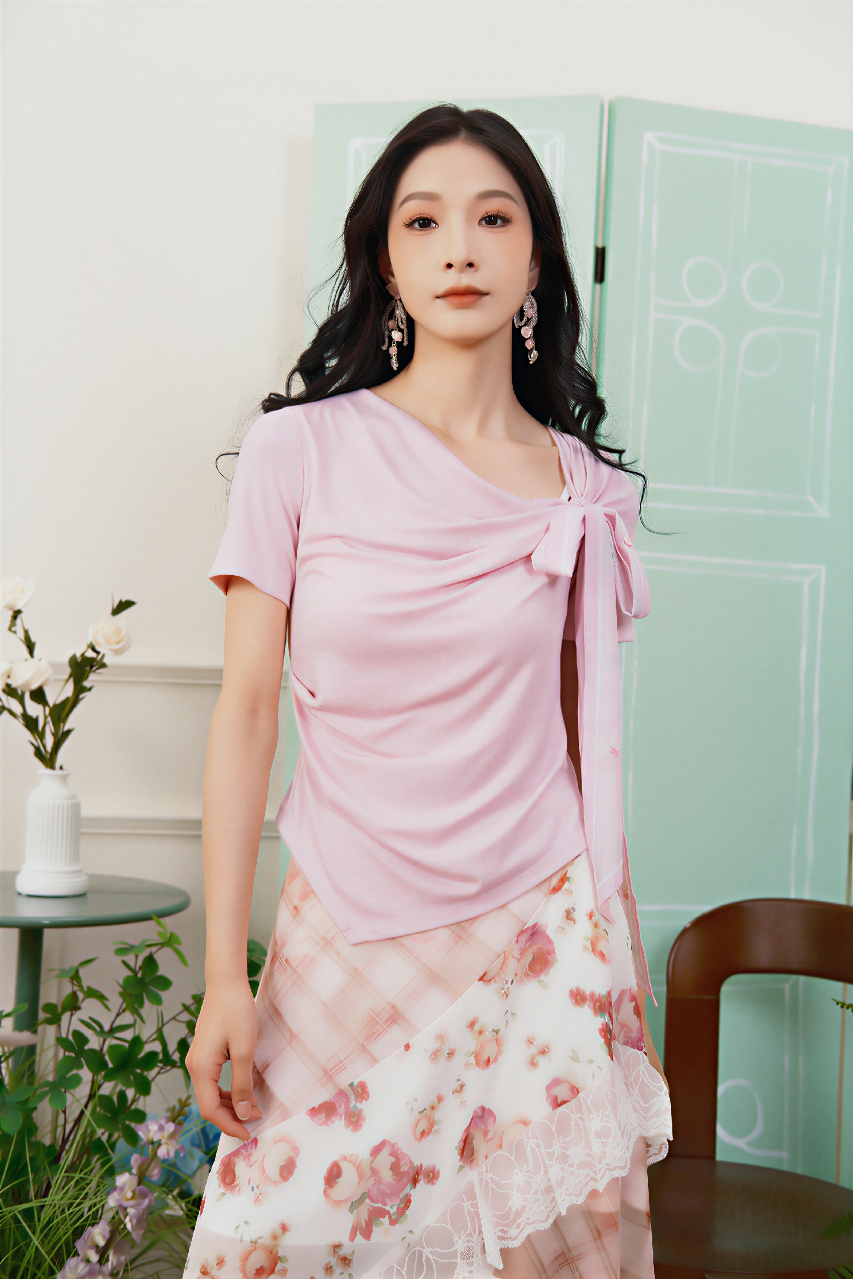 Fresh Printed Tie-Front T-Shirt