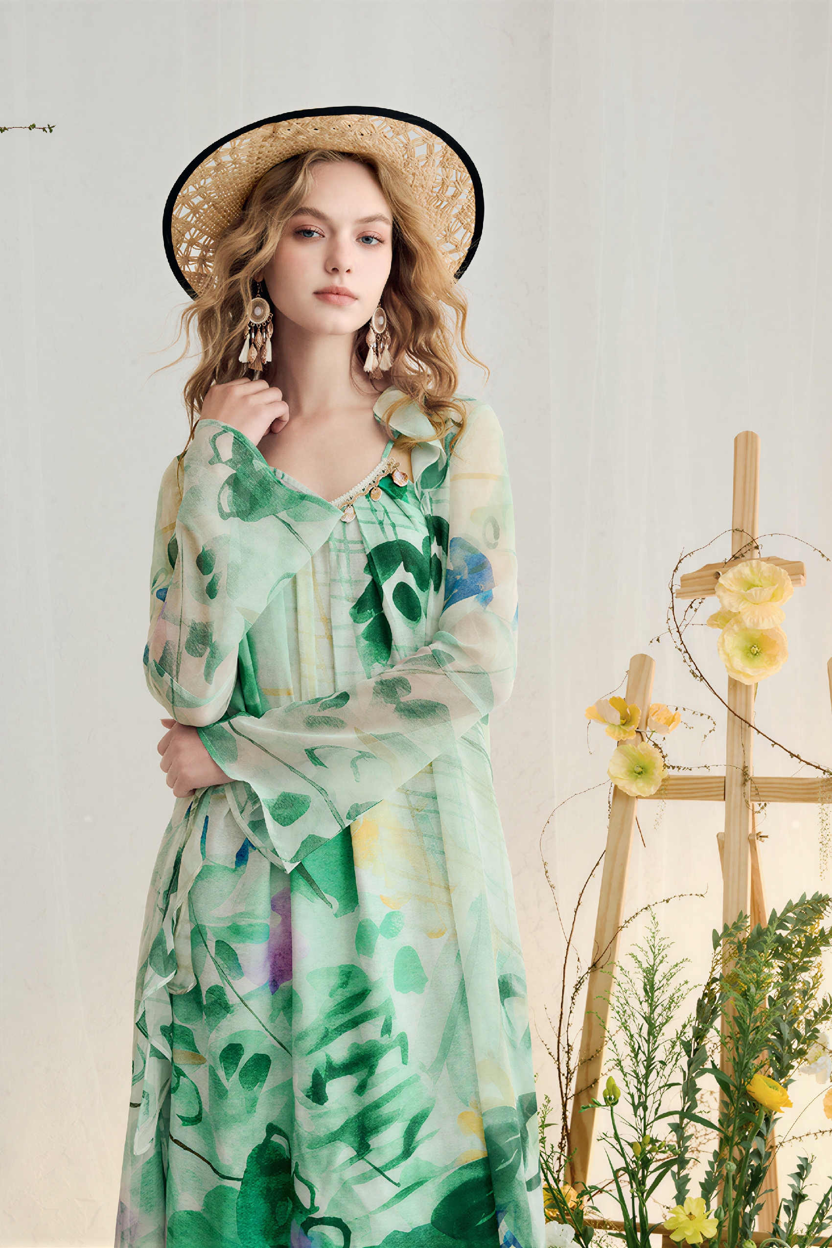 Printed Strappy Dress & Ruffle Cardigan Set