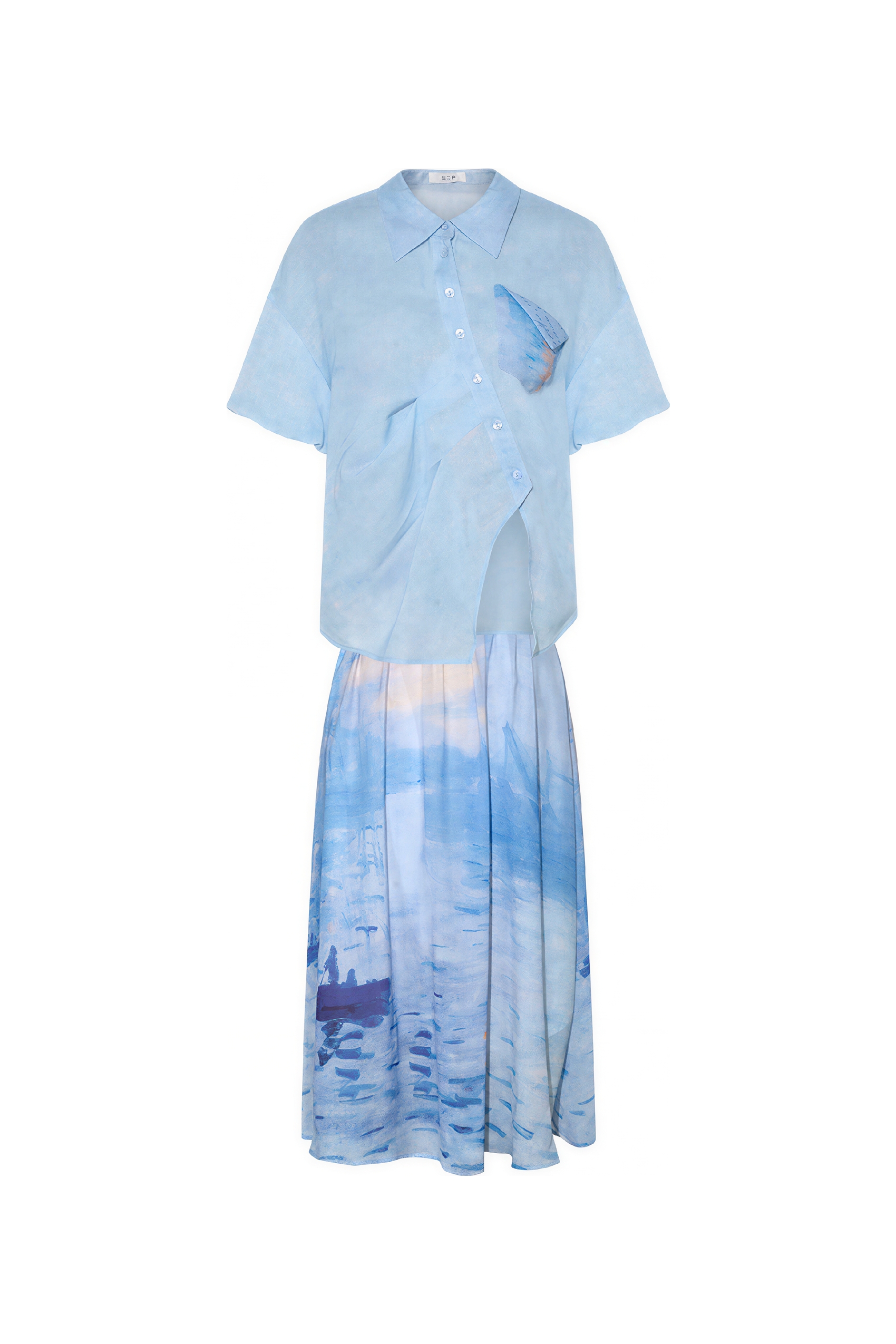 Light Blue Printed Top & Skirt Two-Piece Set