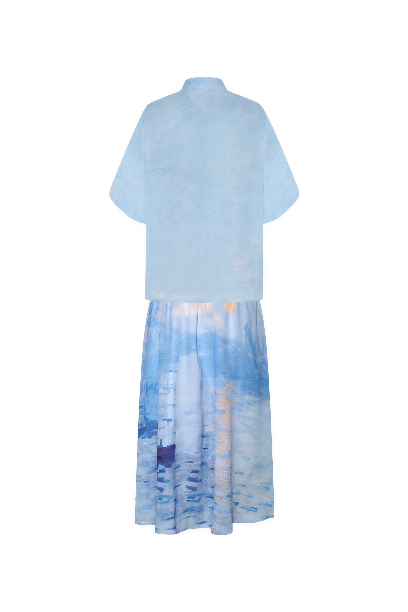 Light Blue Printed Top & Skirt Two-Piece Set