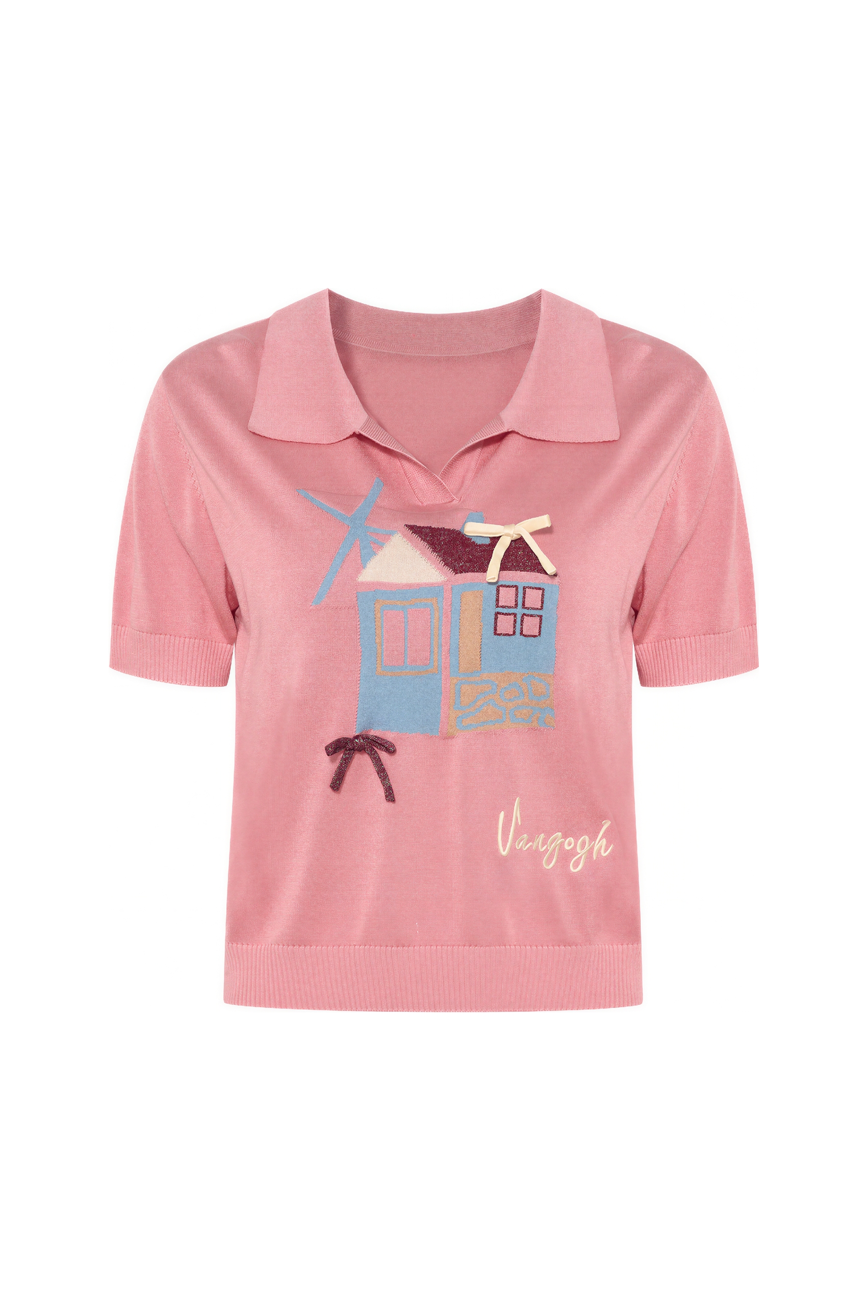 Pink Knit Short-Sleeve Polo Shirt