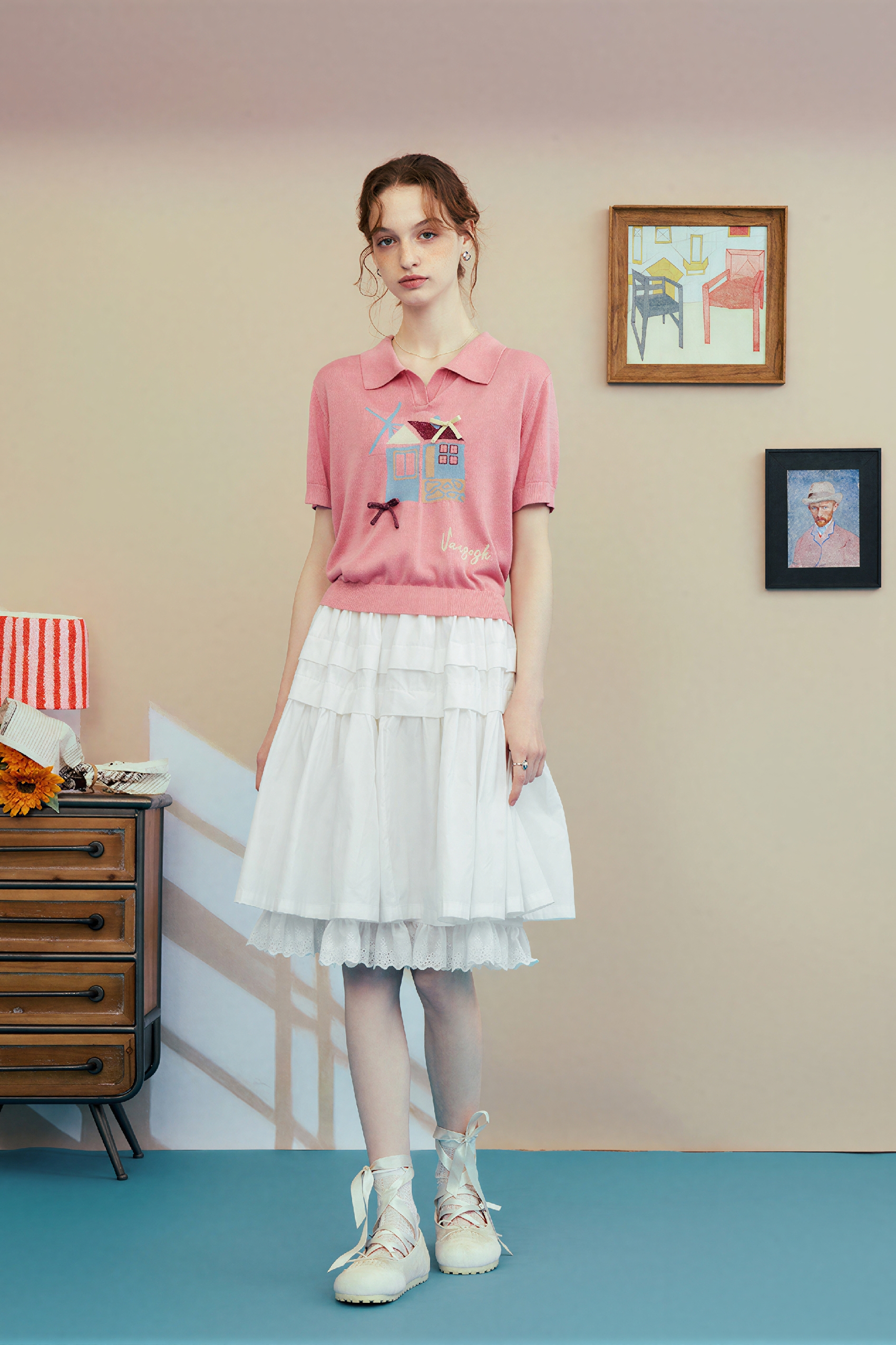 Pink Knit Short-Sleeve Polo Shirt