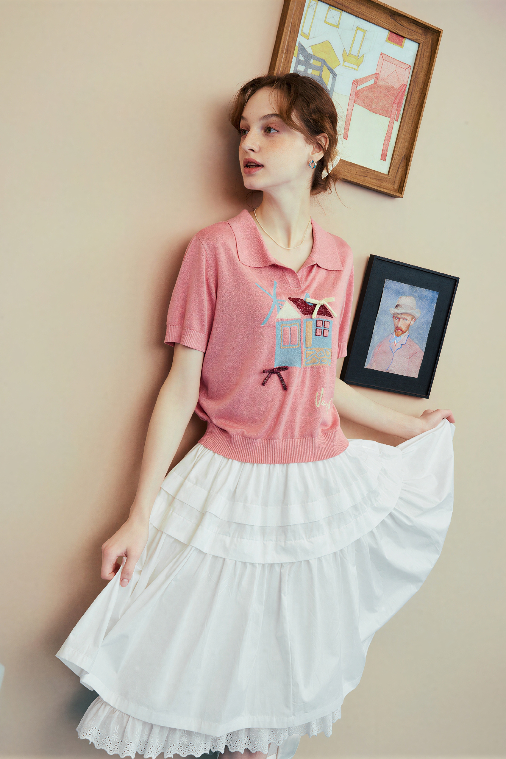 Pink Knit Short-Sleeve Polo Shirt