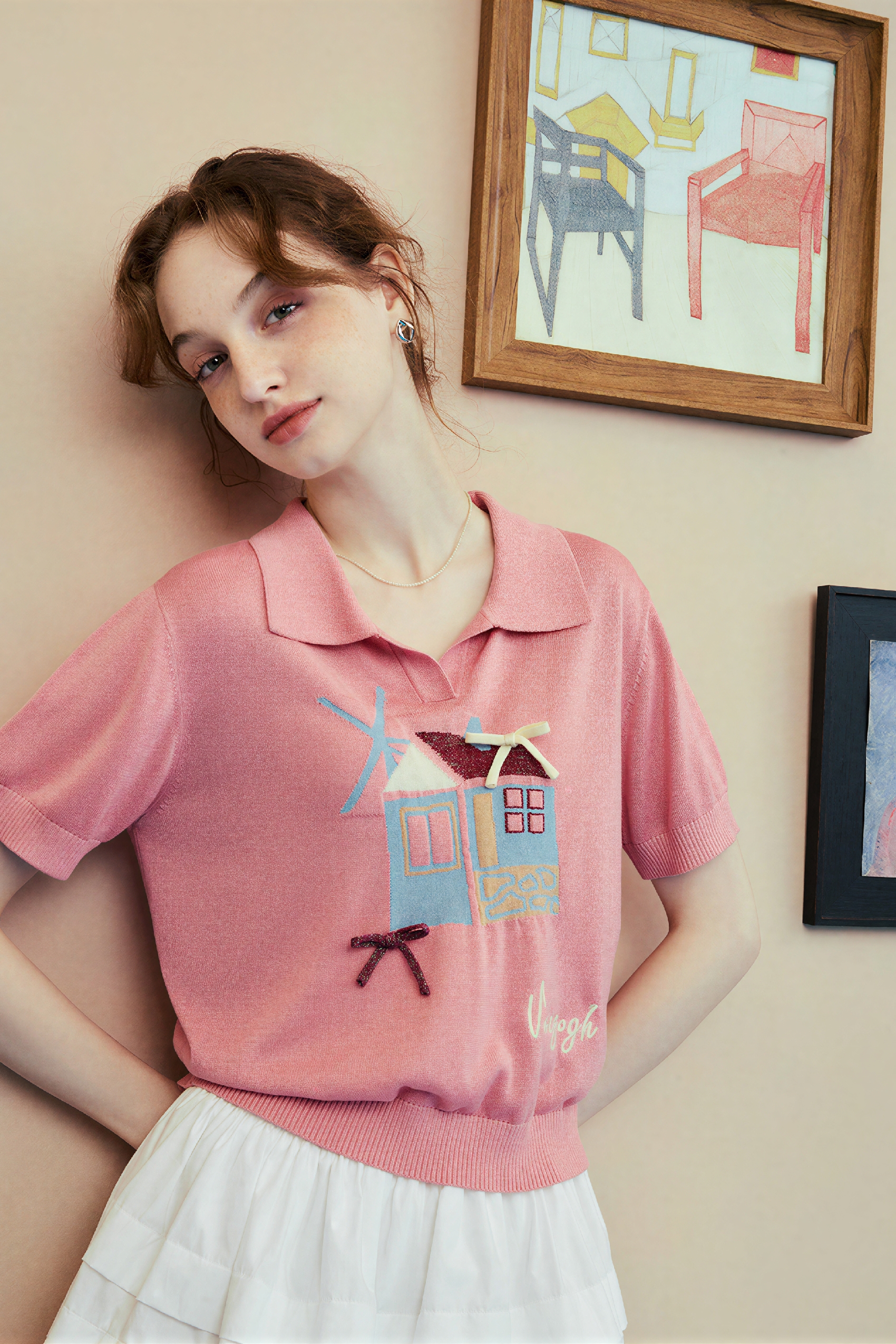 Pink Knit Short-Sleeve Polo Shirt