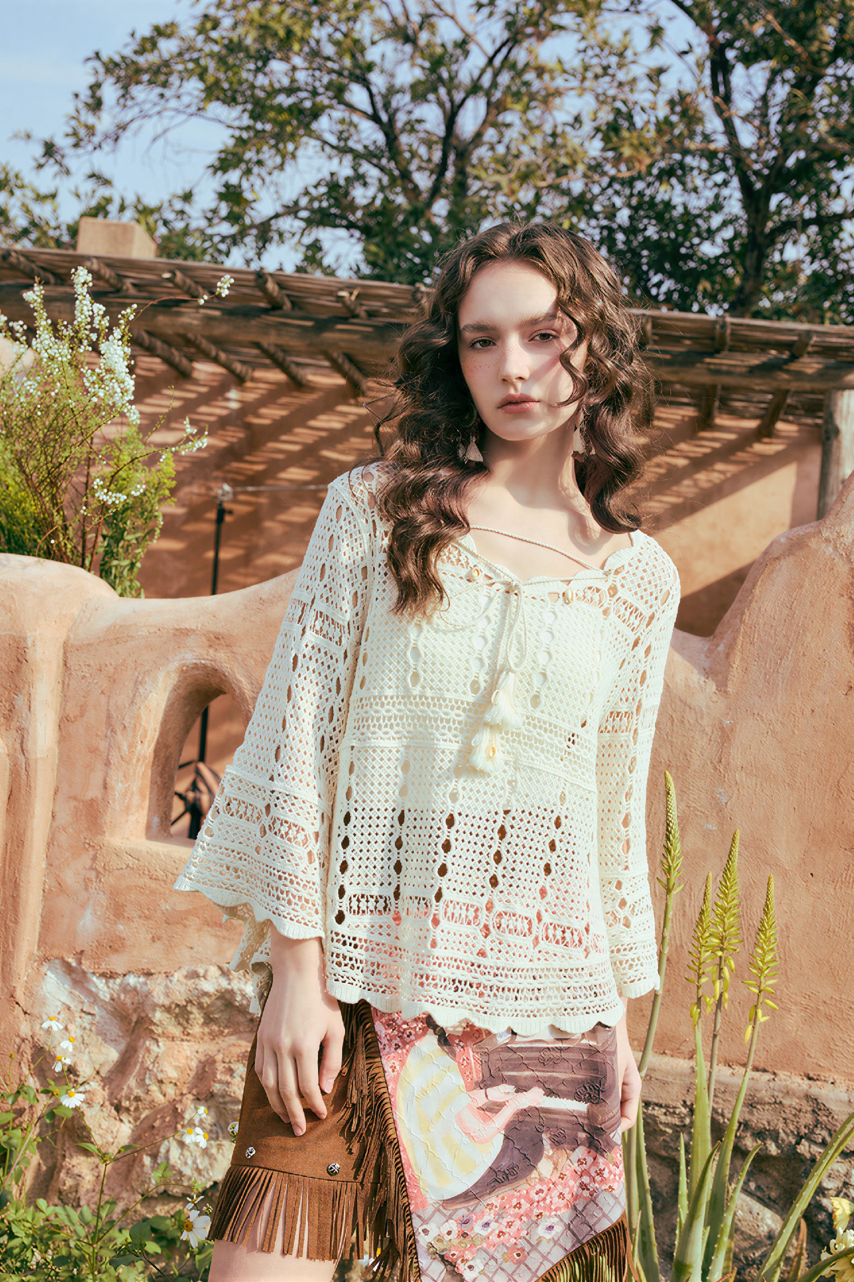 Bohemian Openwork Bell-Sleeve Cover-Up