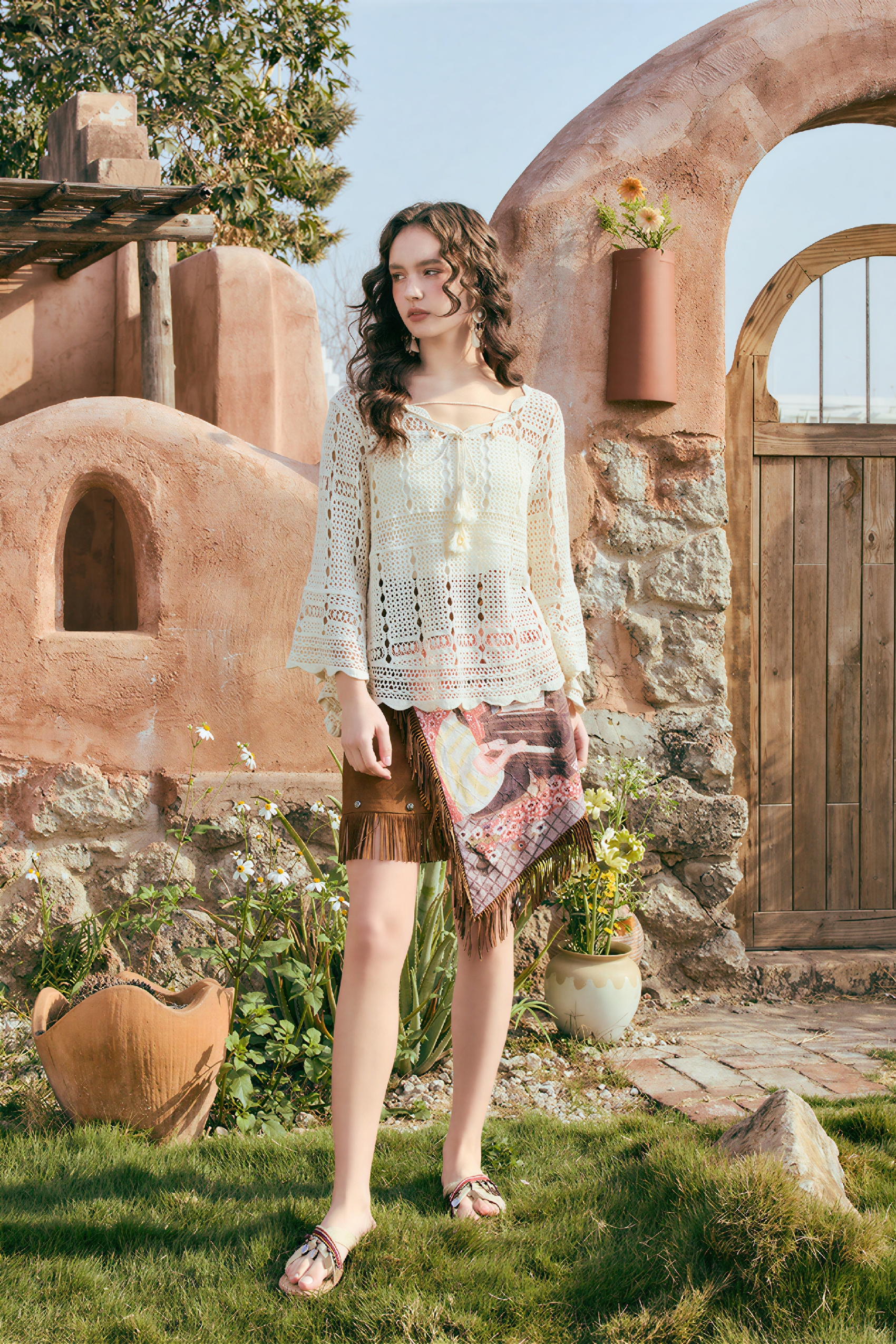 Bohemian Openwork Bell-Sleeve Cover-Up