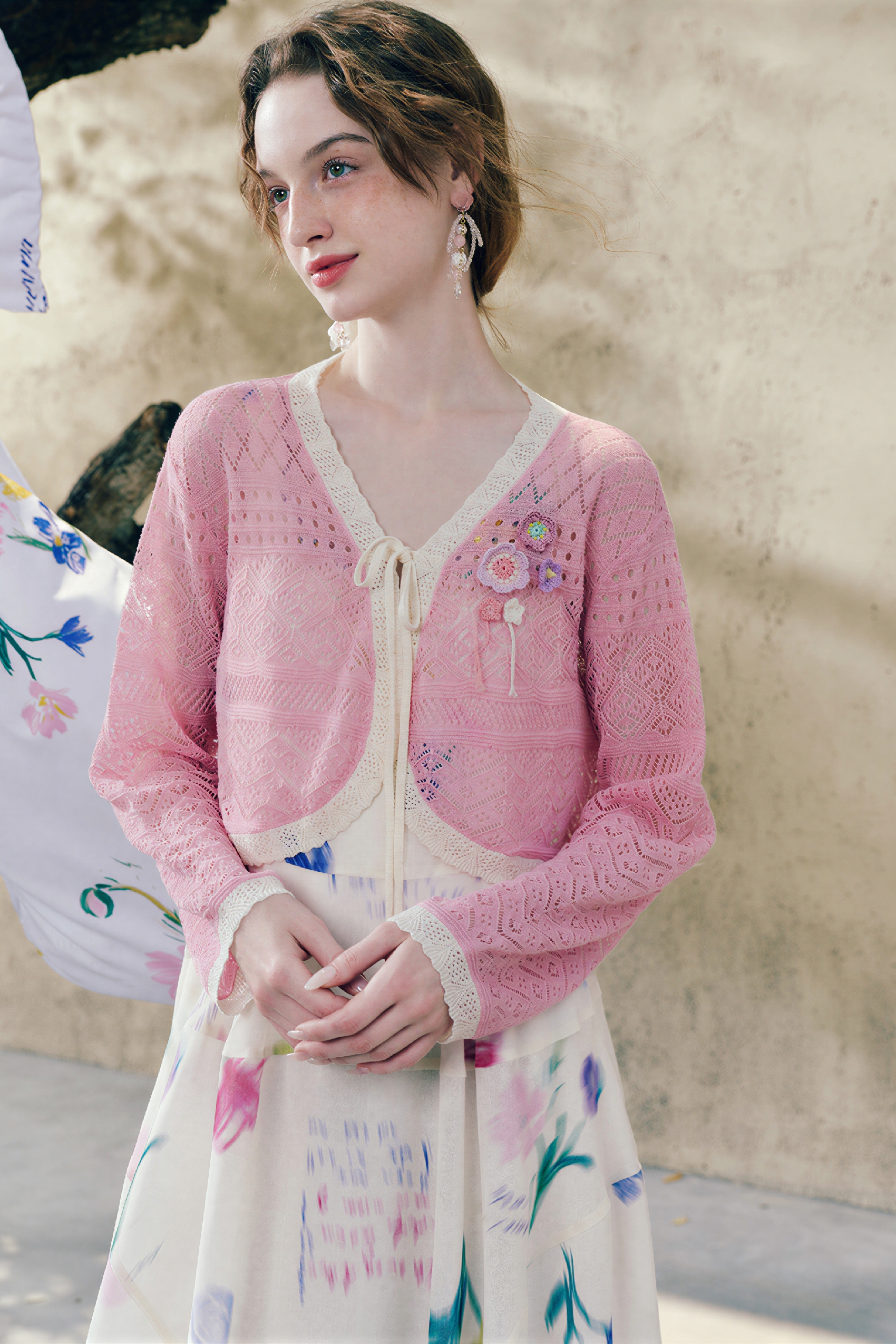 Lightweight Openwork Short Knit Cardigan