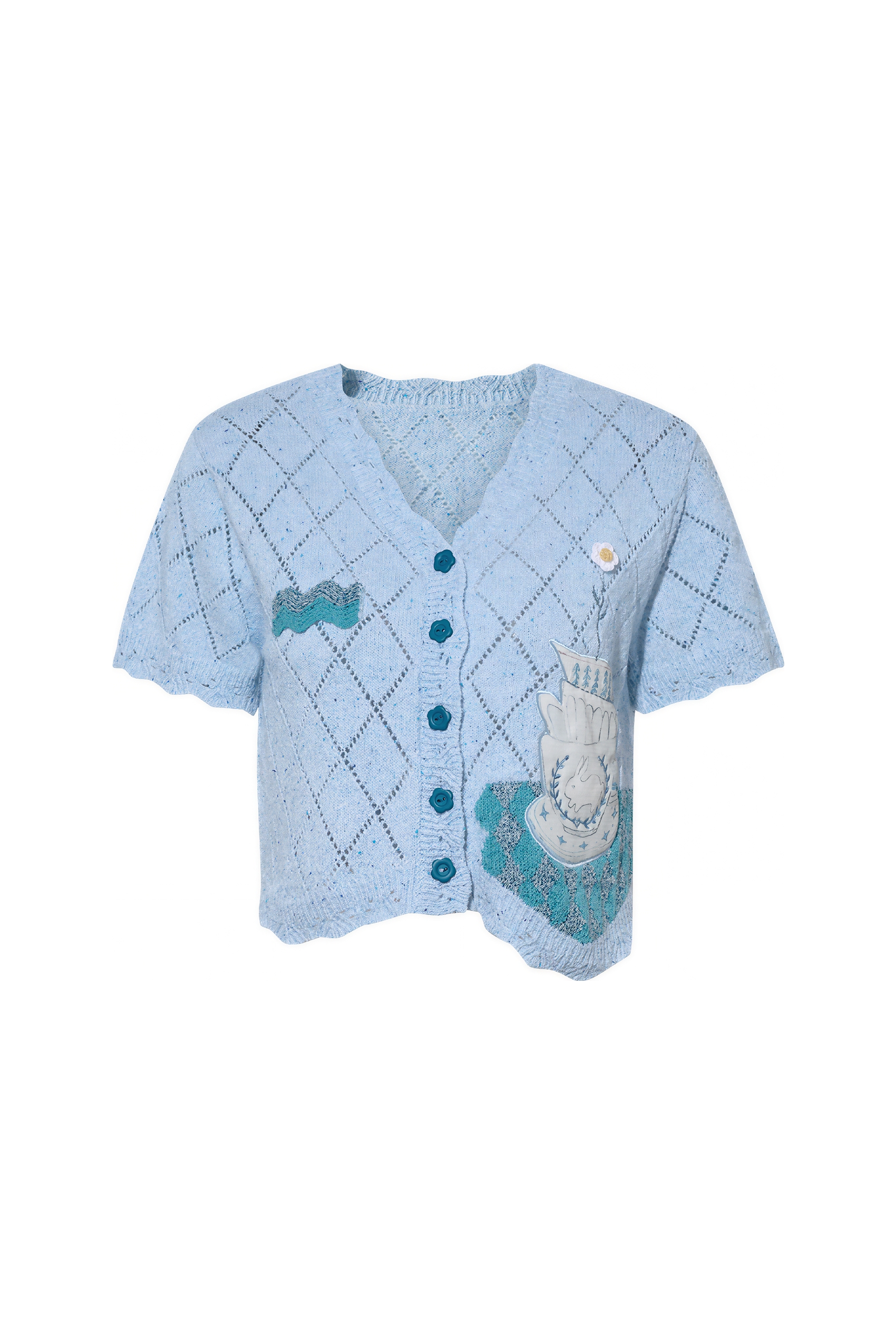 Blue V-Neck Short Knit Cardigan Tee