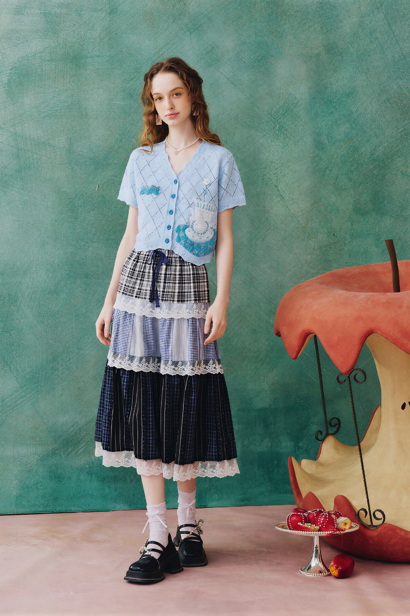 Blue V-Neck Short Knit Cardigan Tee