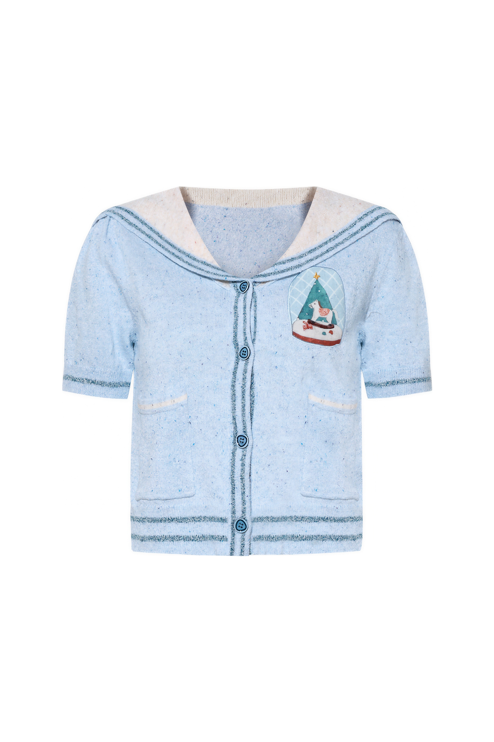 Color-Block Sailor Collar Knit Cardigan