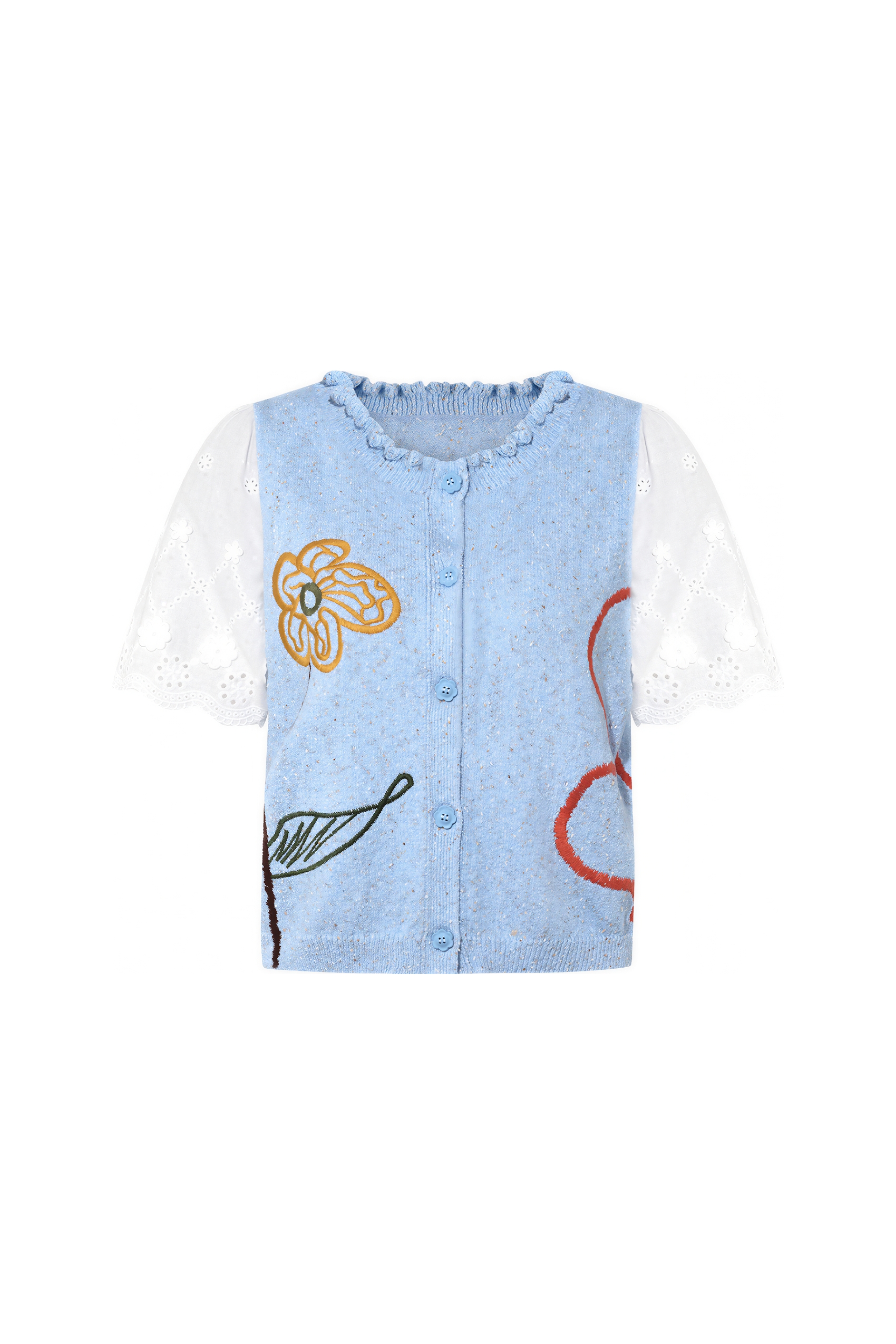 Vintage Layered-Look Short Knit Cardigan