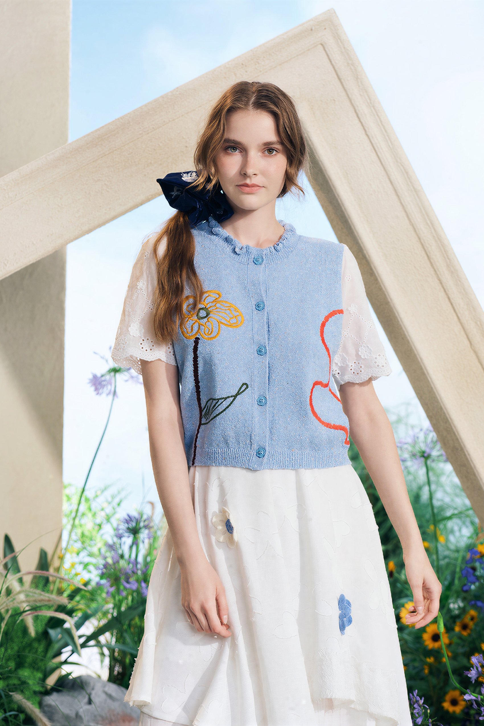 Vintage Layered-Look Short Knit Cardigan