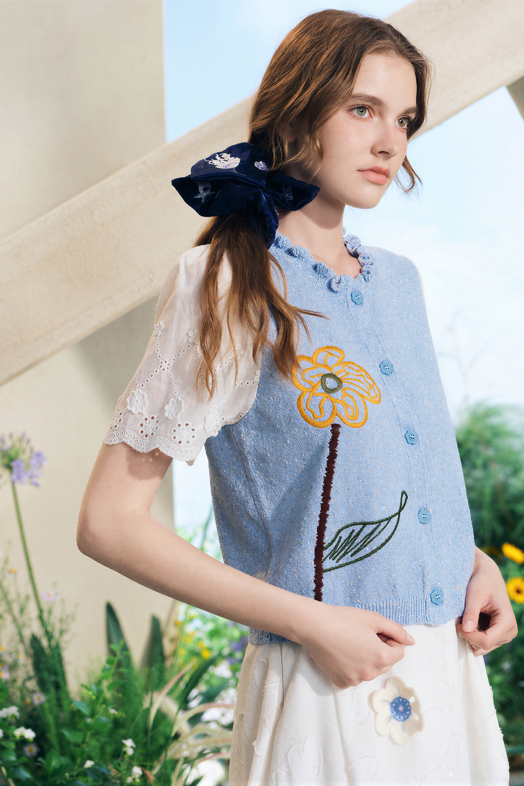 Vintage Layered-Look Short Knit Cardigan