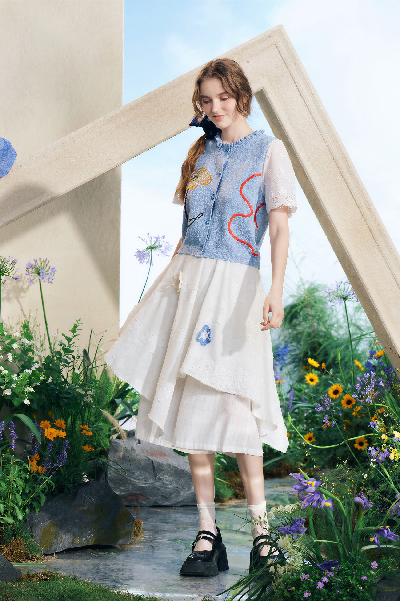 Vintage Layered-Look Short Knit Cardigan