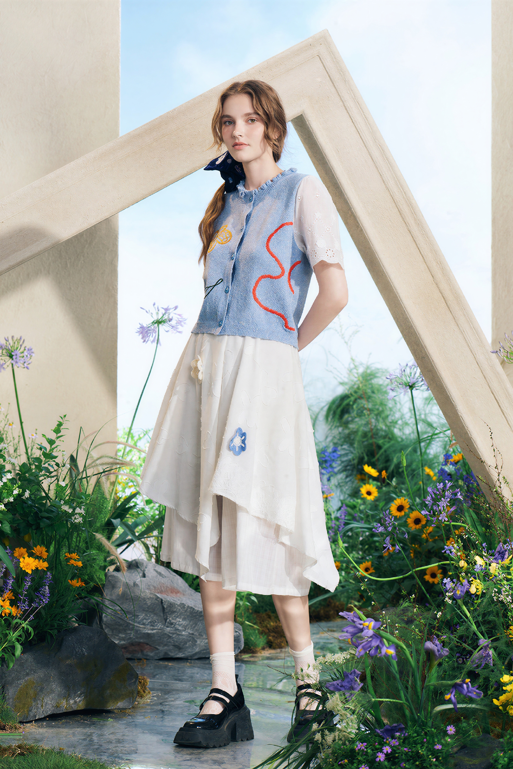 Vintage Layered-Look Short Knit Cardigan