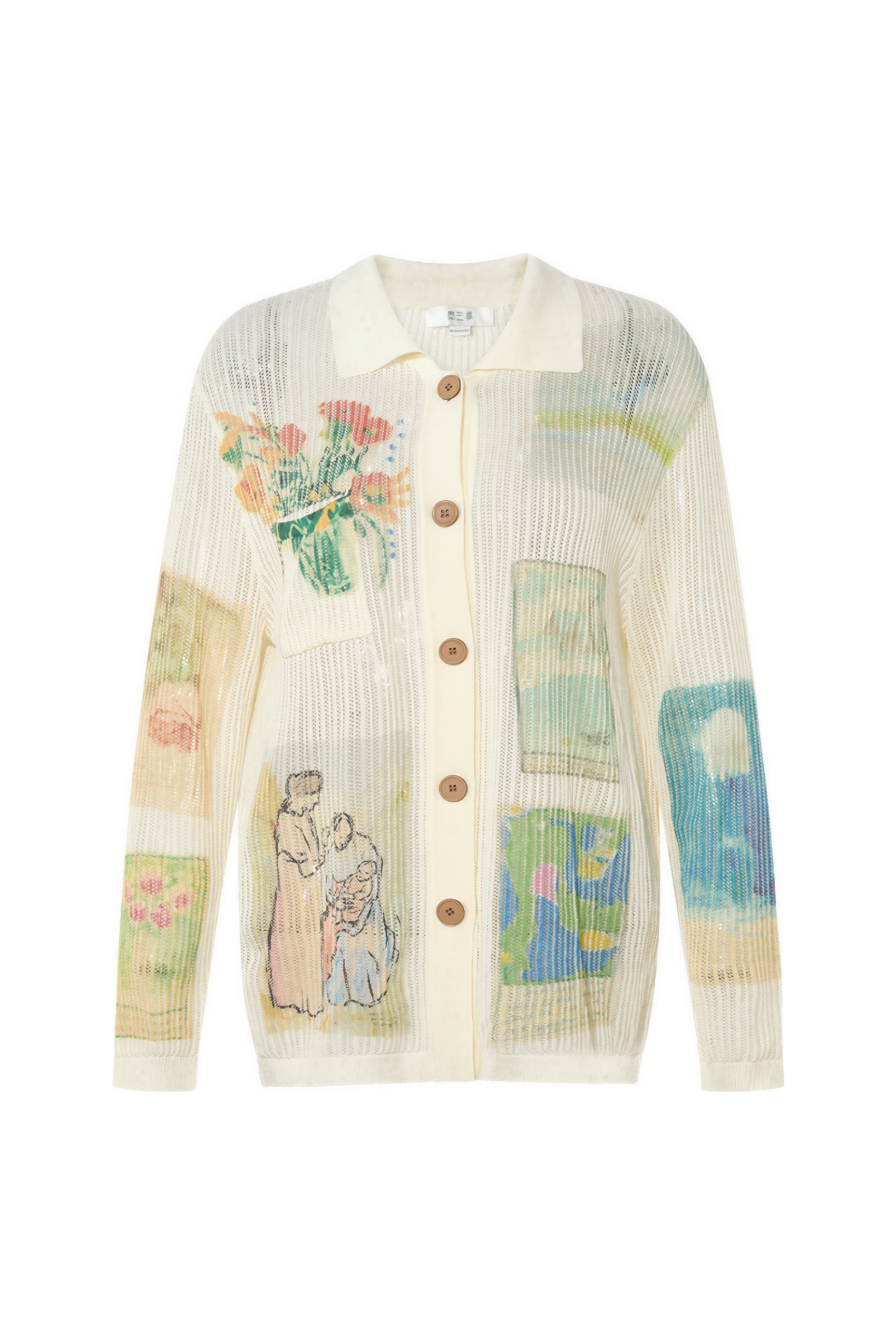 Vintage Printed Open-Knit Cardigan