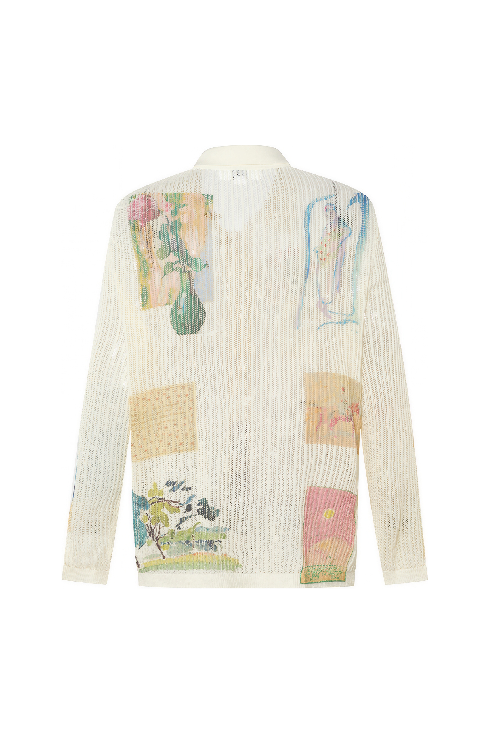 Vintage Printed Open-Knit Cardigan