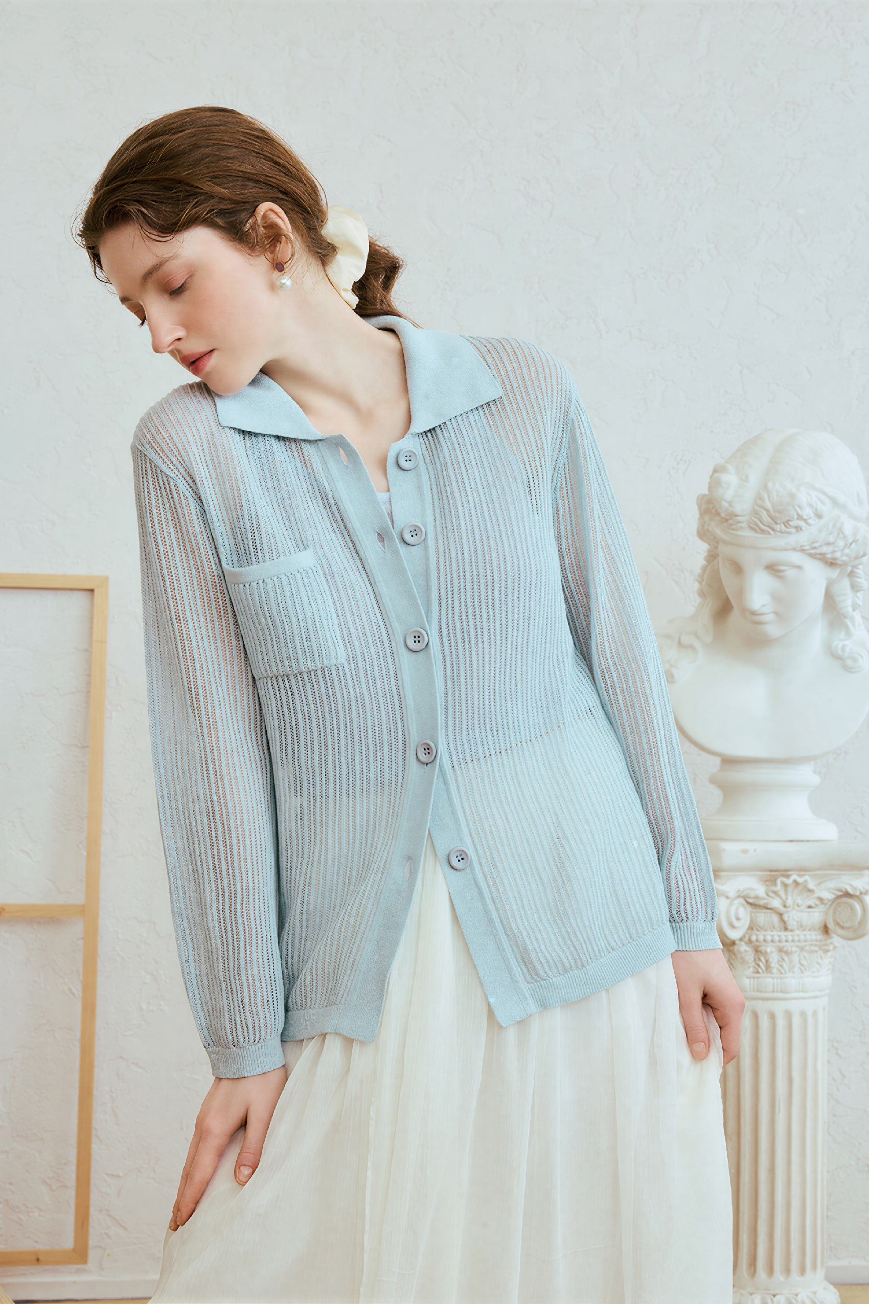 Vintage Pleated Lightweight Knit Cardigan