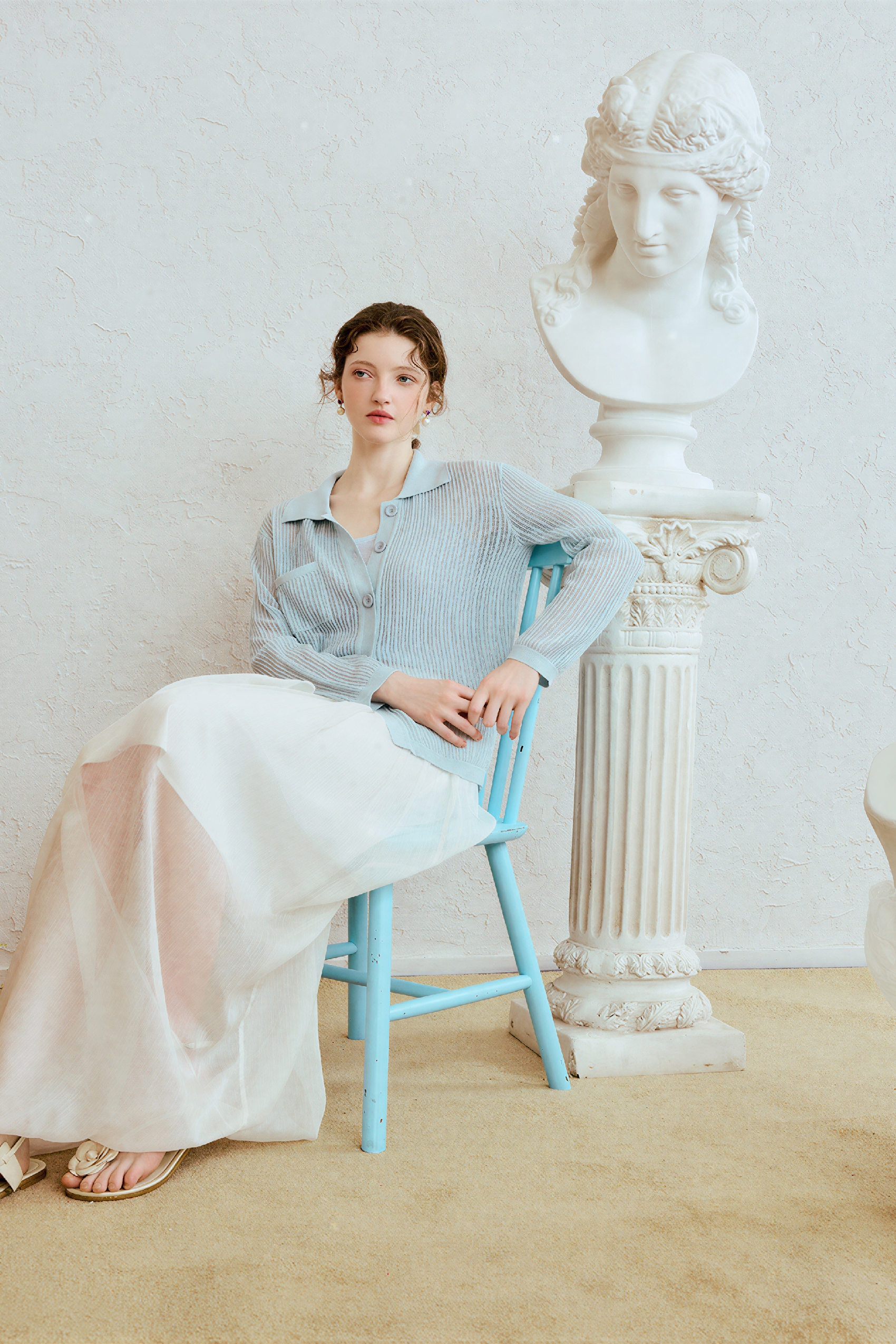 Vintage Pleated Lightweight Knit Cardigan