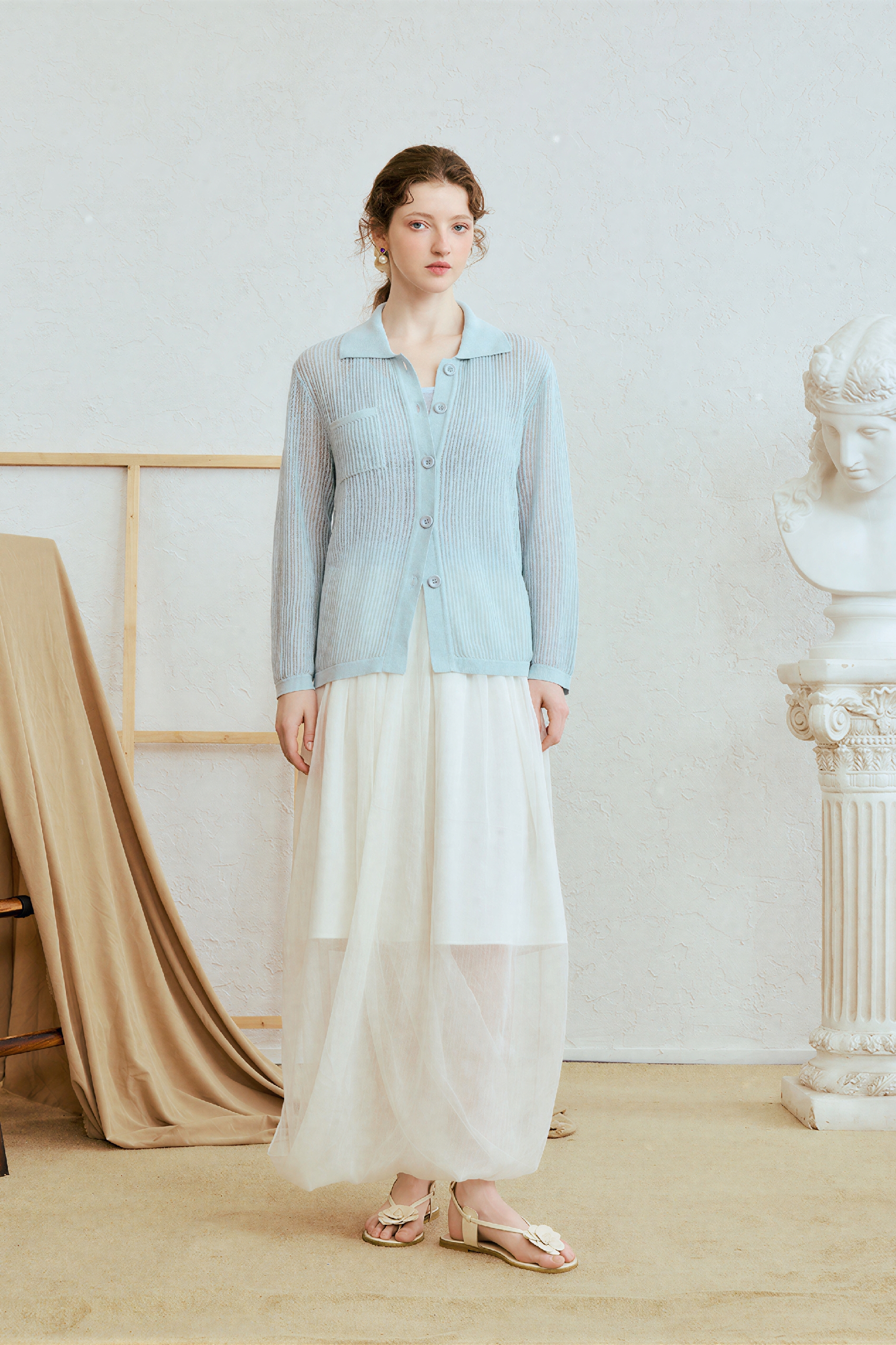 Vintage Pleated Lightweight Knit Cardigan