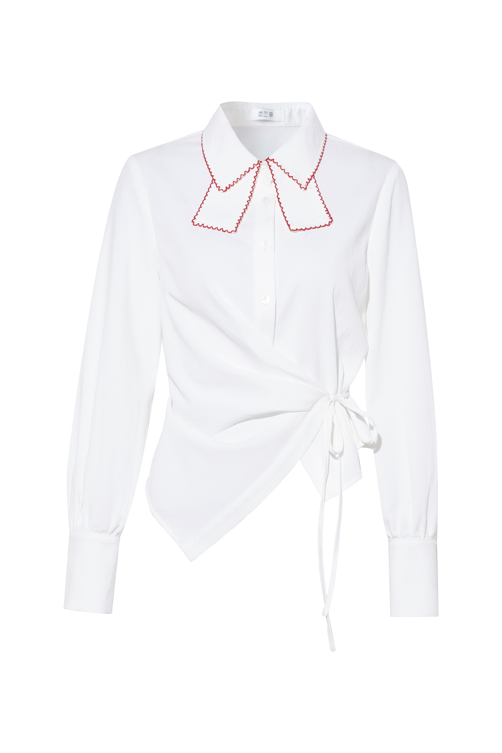 Bow-Trim Tie-Detail White Shirt