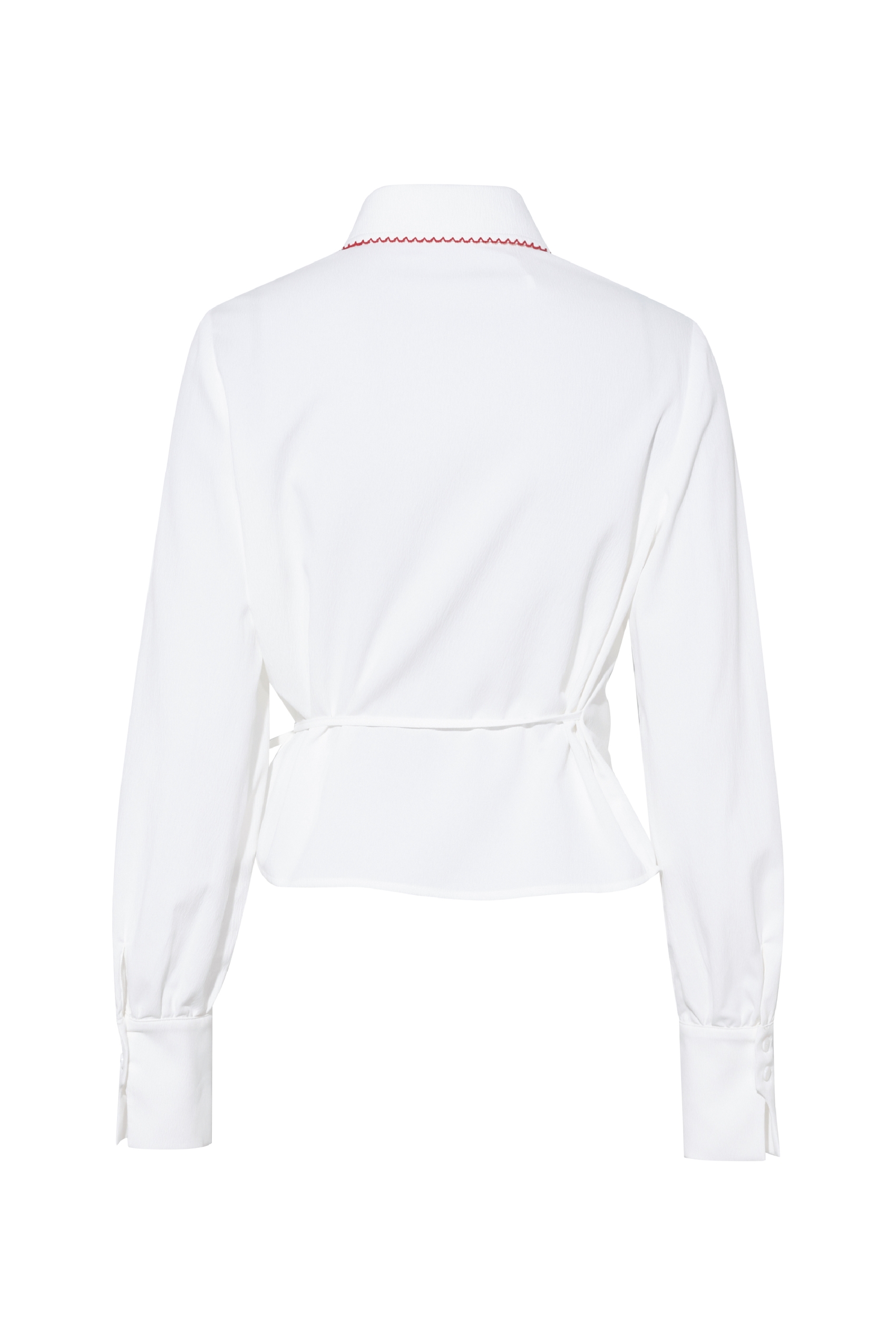 Bow-Trim Tie-Detail White Shirt