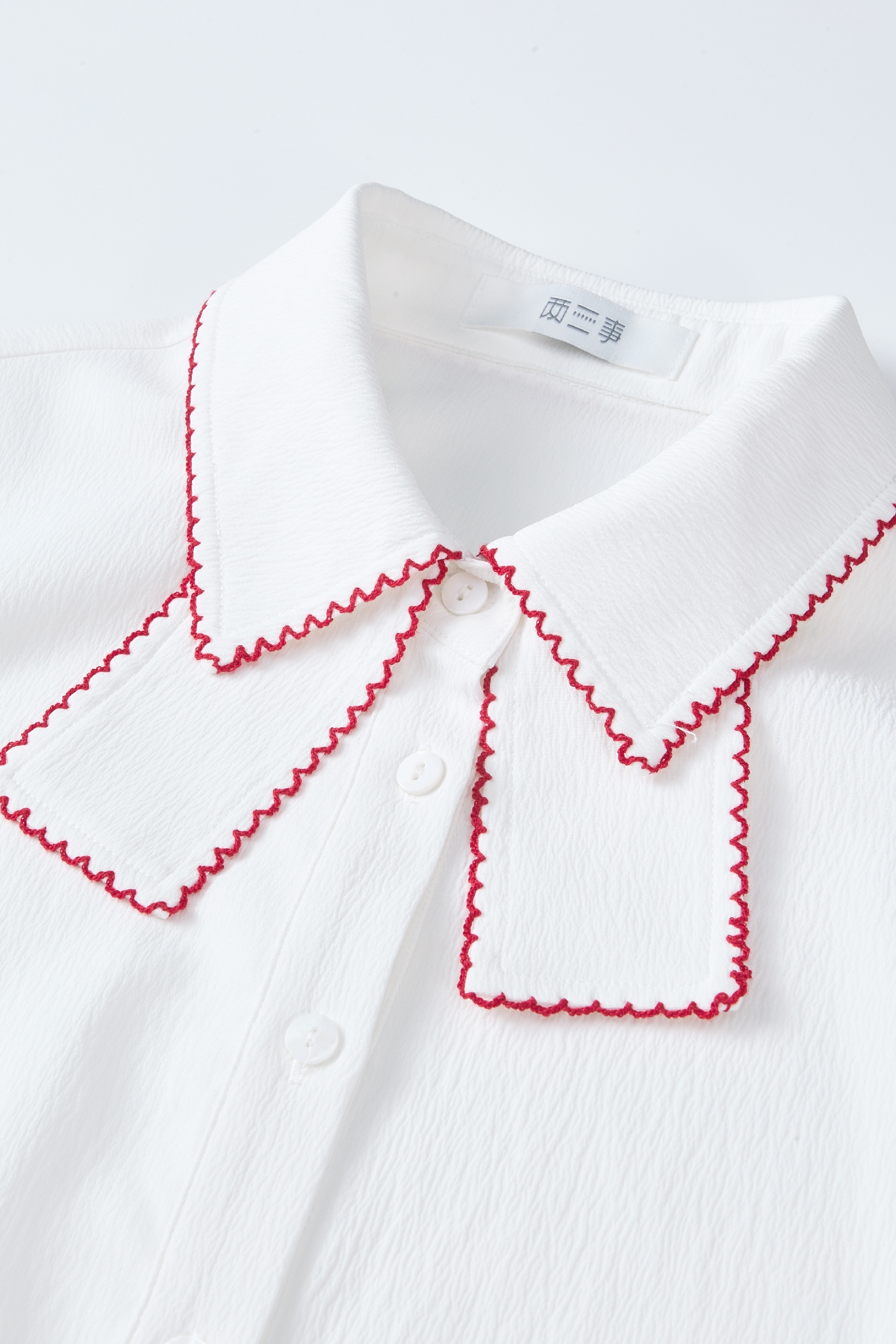 Bow-Trim Tie-Detail White Shirt