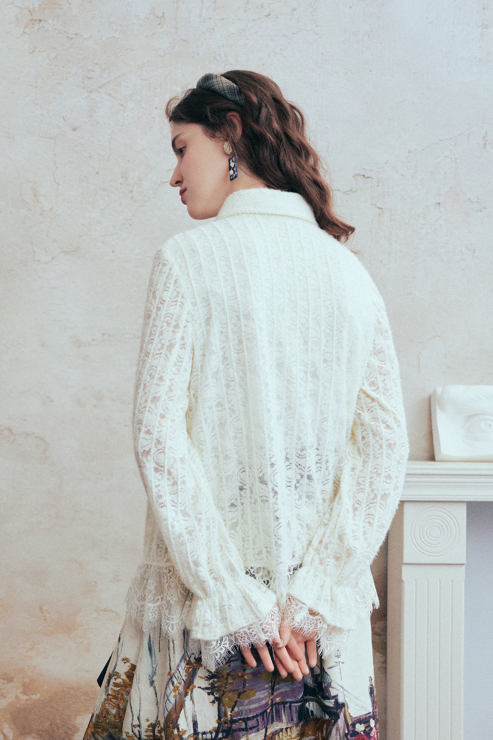 Lace Long-Sleeve Designer White Shirt