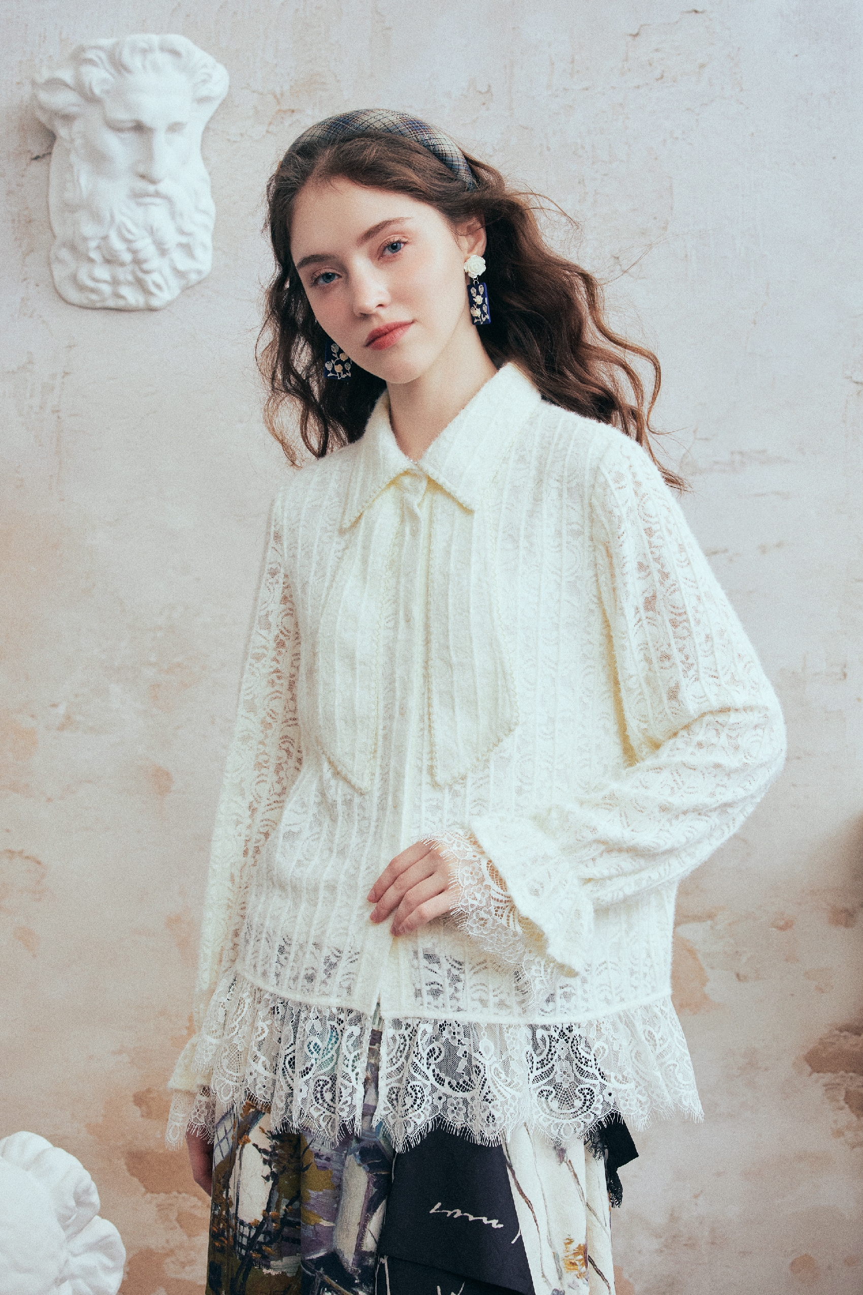 Lace Long-Sleeve Designer White Shirt