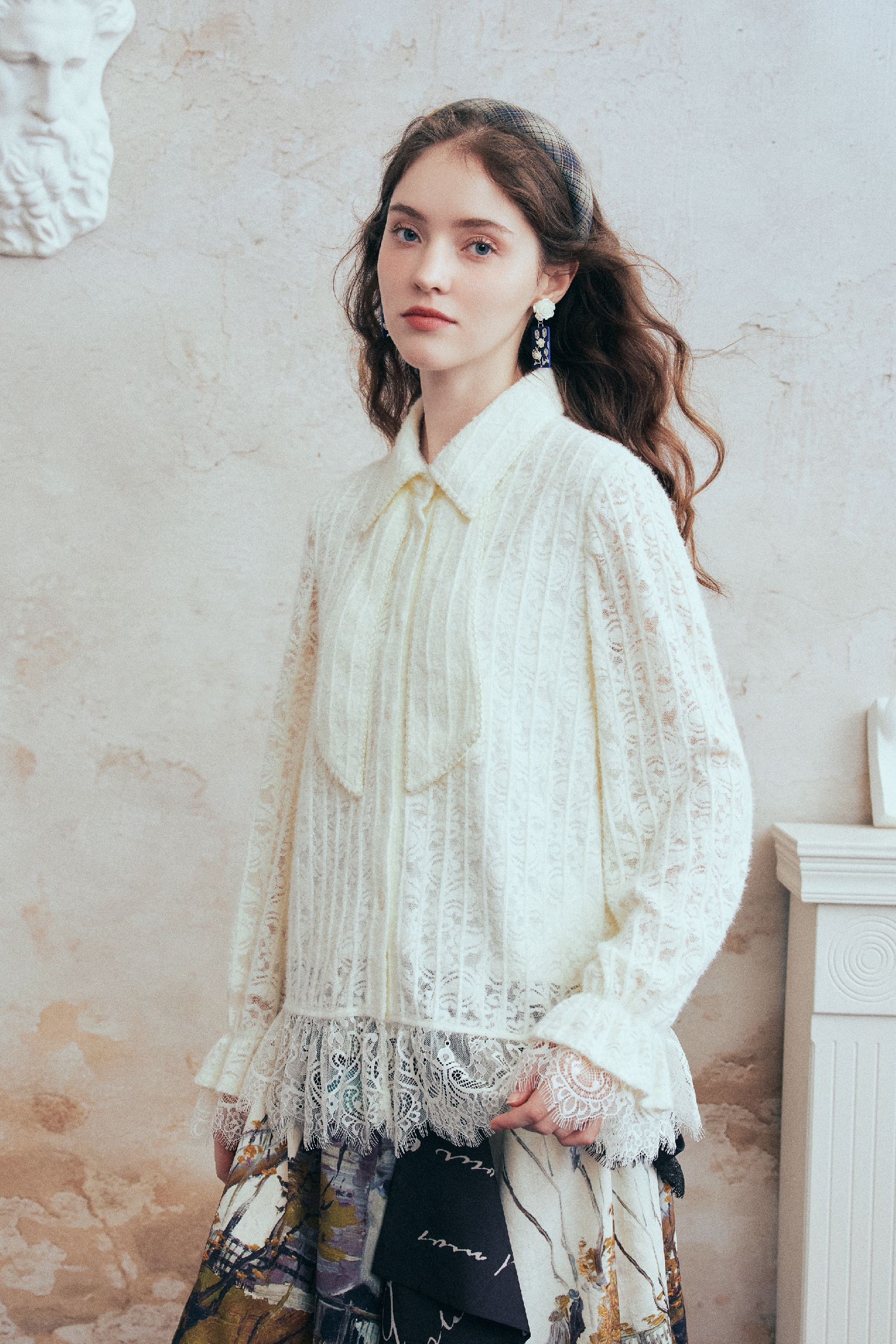 Lace Long-Sleeve Designer White Shirt