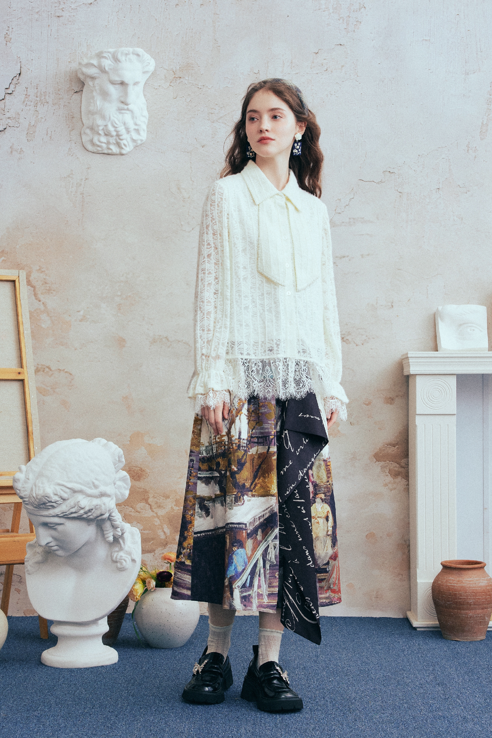 Lace Long-Sleeve Designer White Shirt