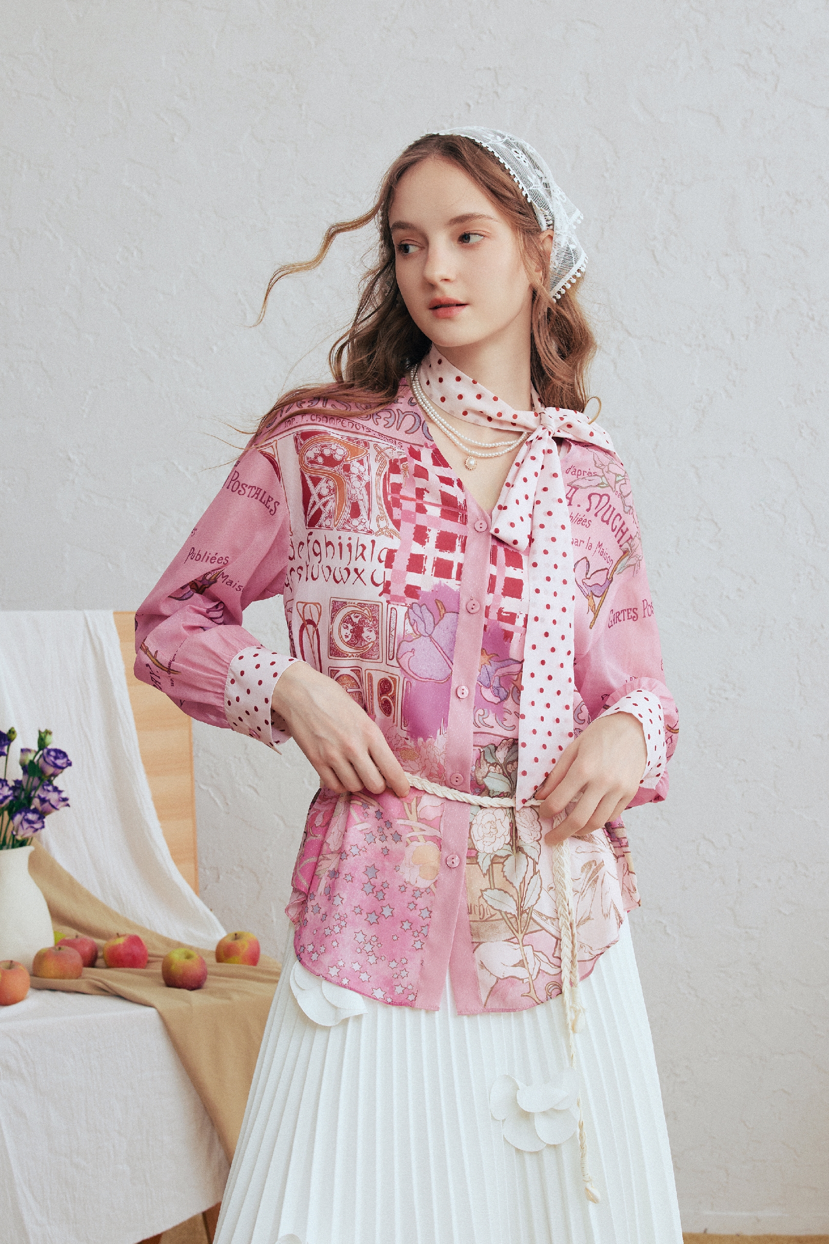 Pink Floral Print Long Sleeve Shirt-LYONSENS