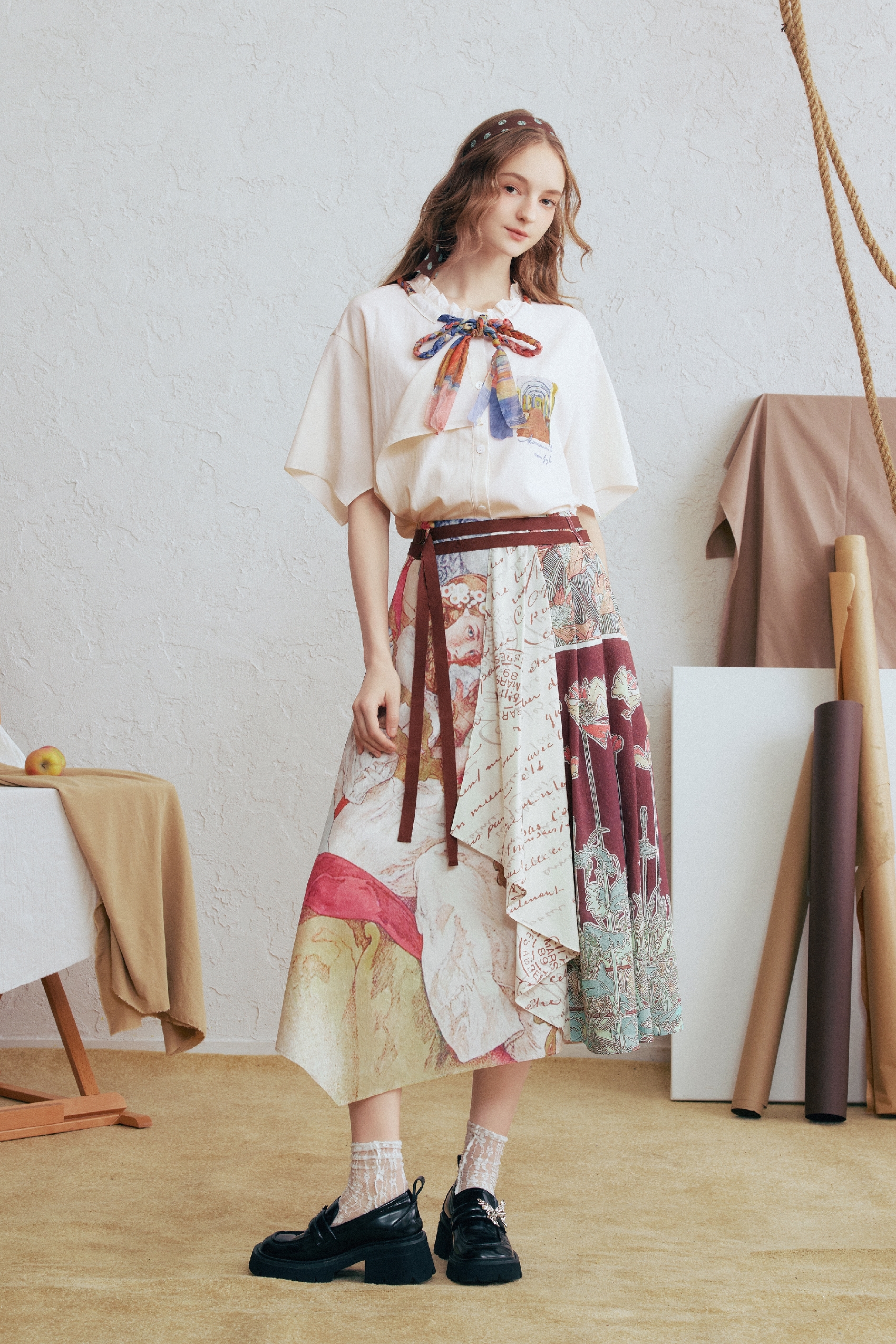 Detachable Tie Print Shirt