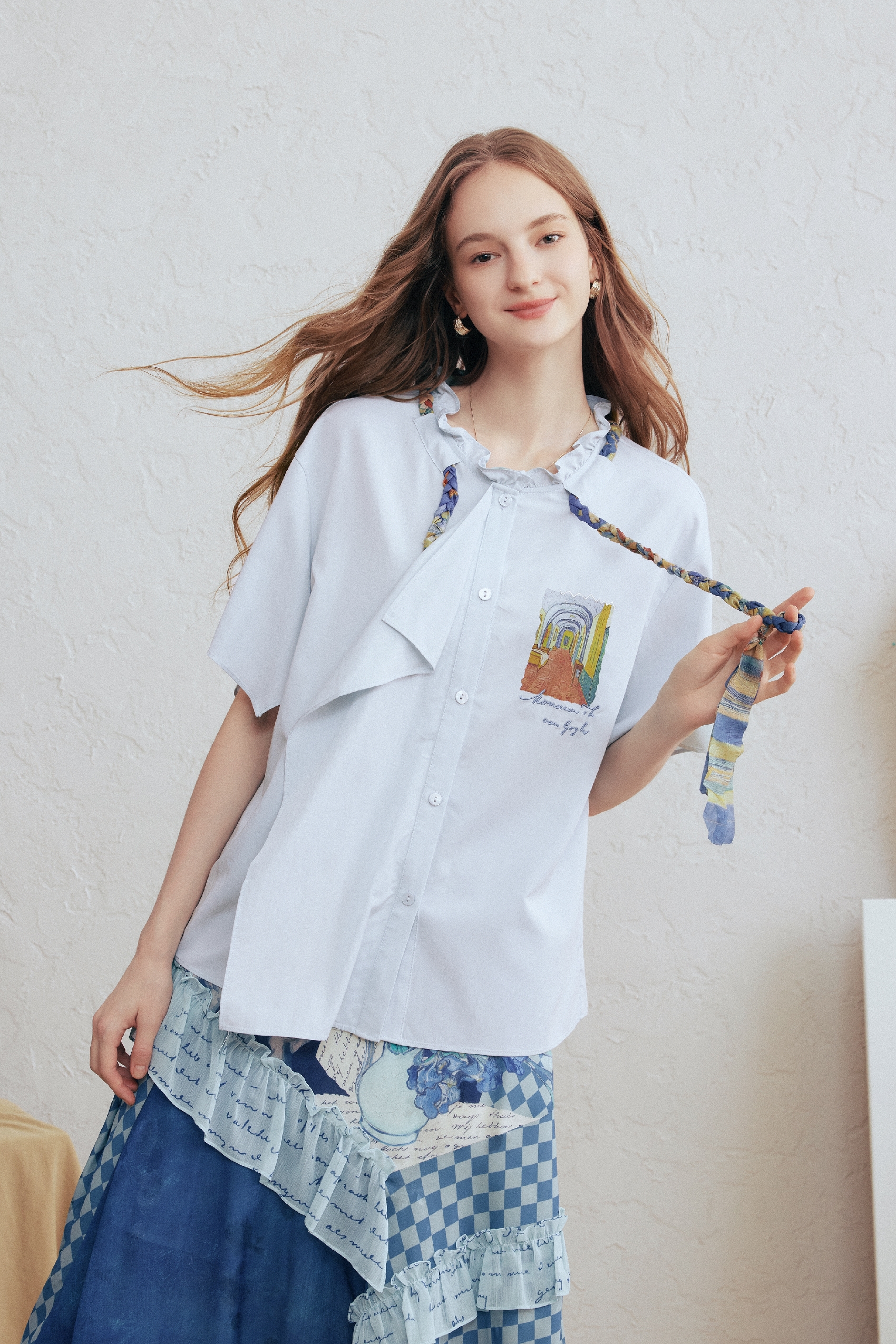 Detachable Tie Print Shirt