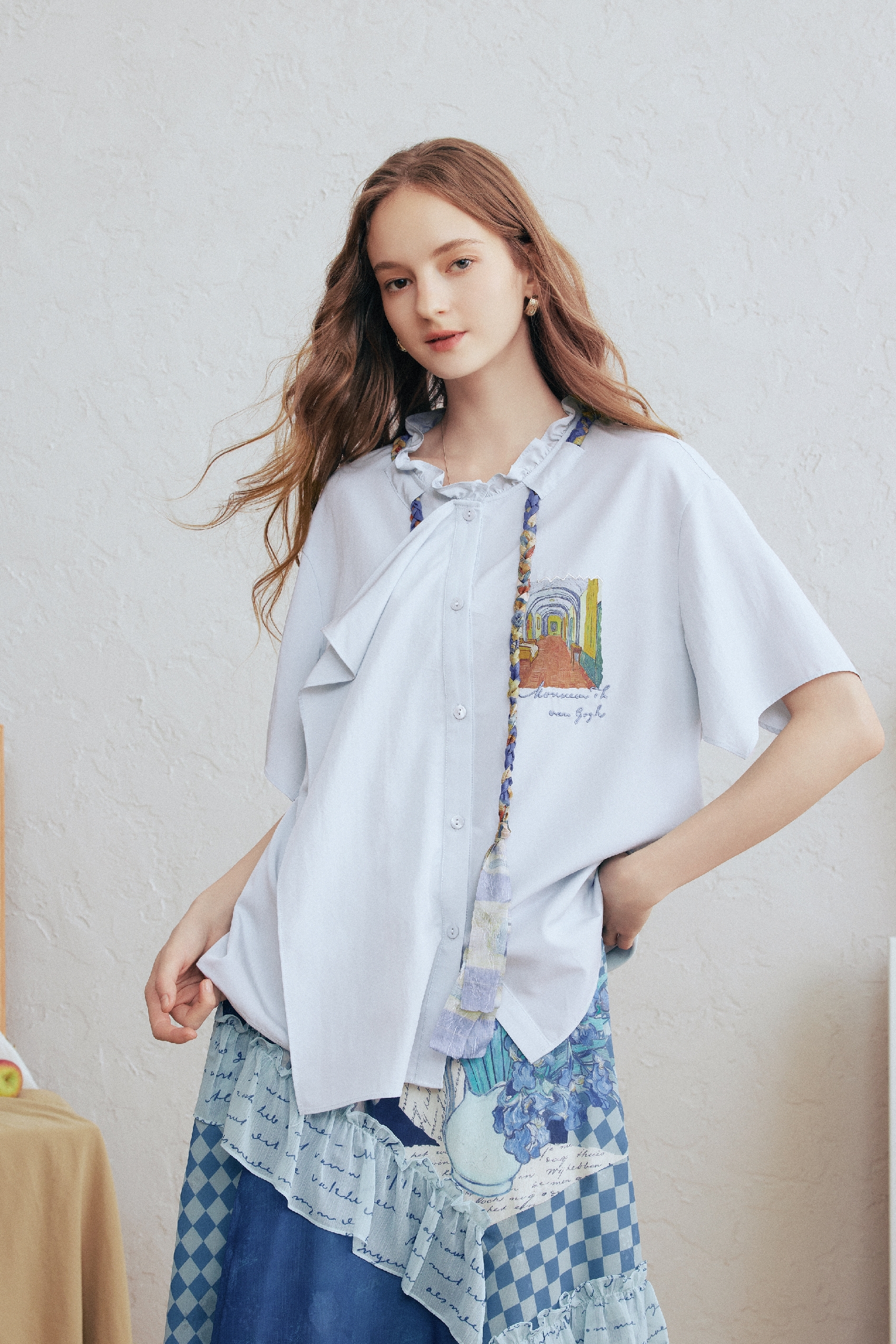 Detachable Tie Print Shirt