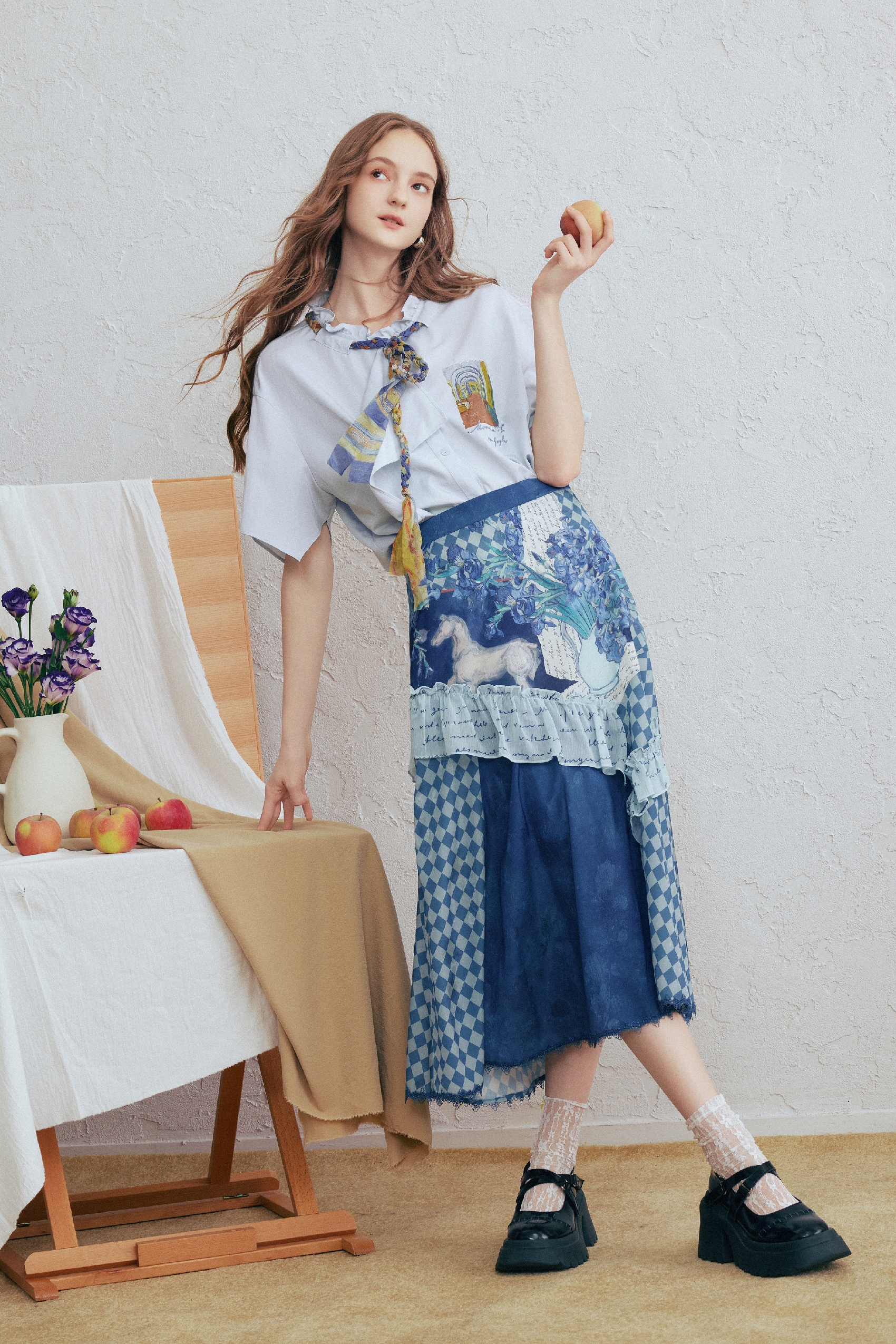 Detachable Tie Print Shirt