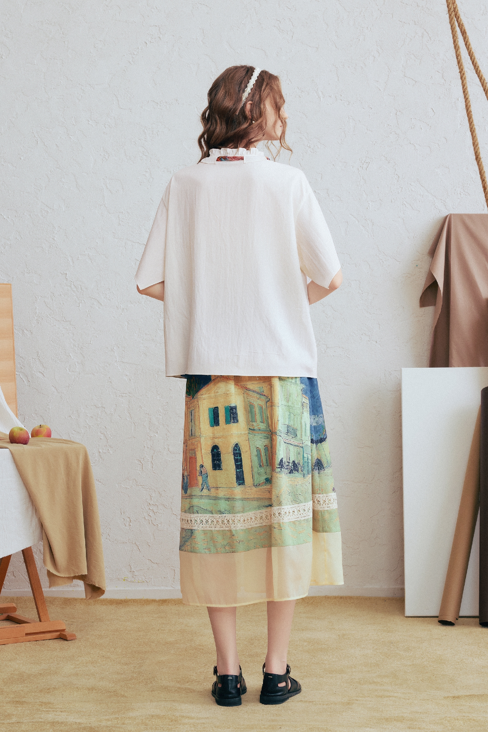 Detachable Tie Print Shirt