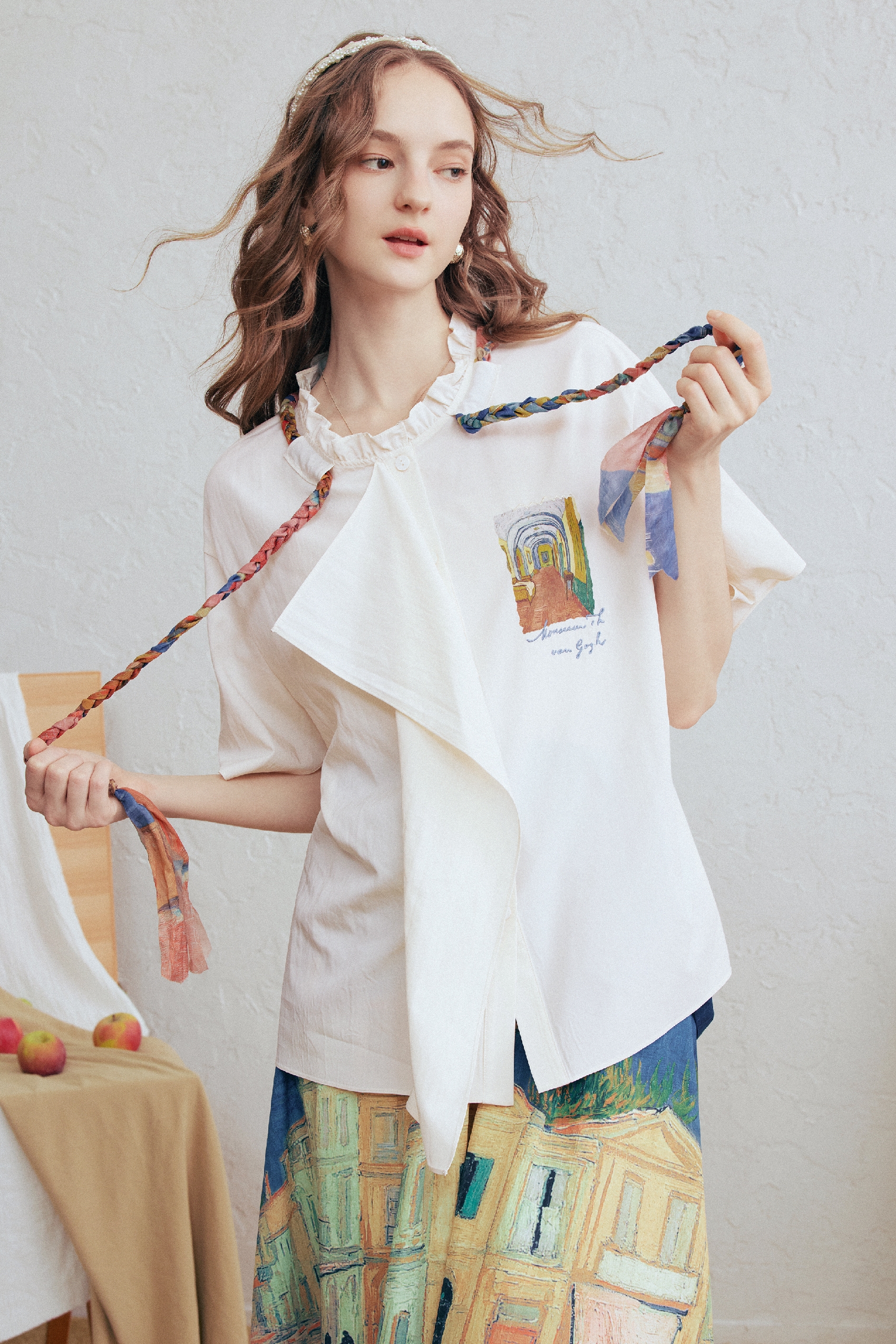 Detachable Tie Print Shirt