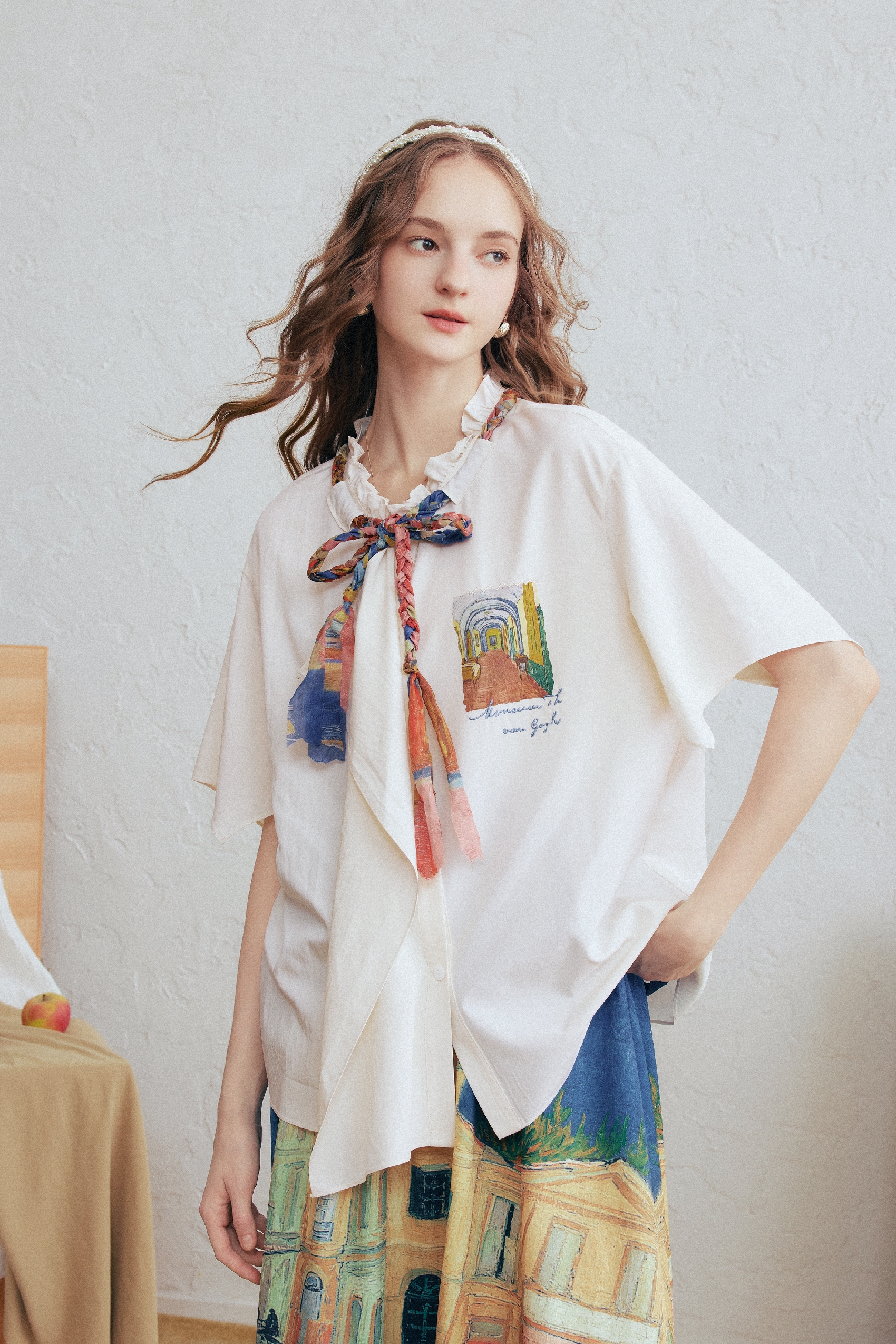 Detachable Tie Print Shirt