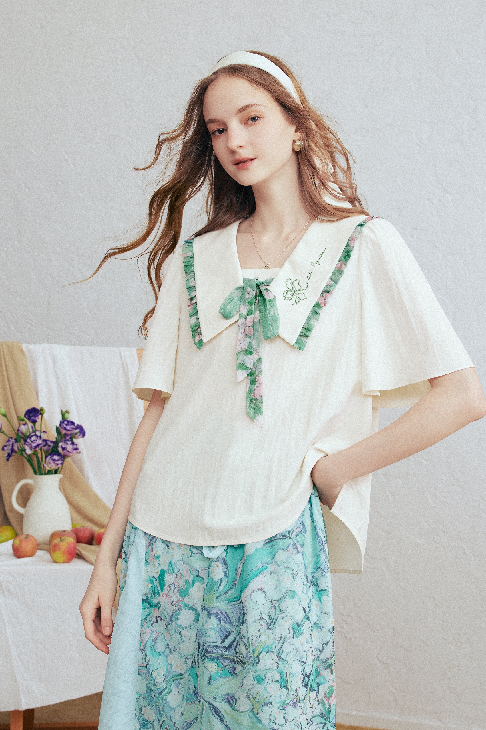 Ruffle Embroidered Shirt