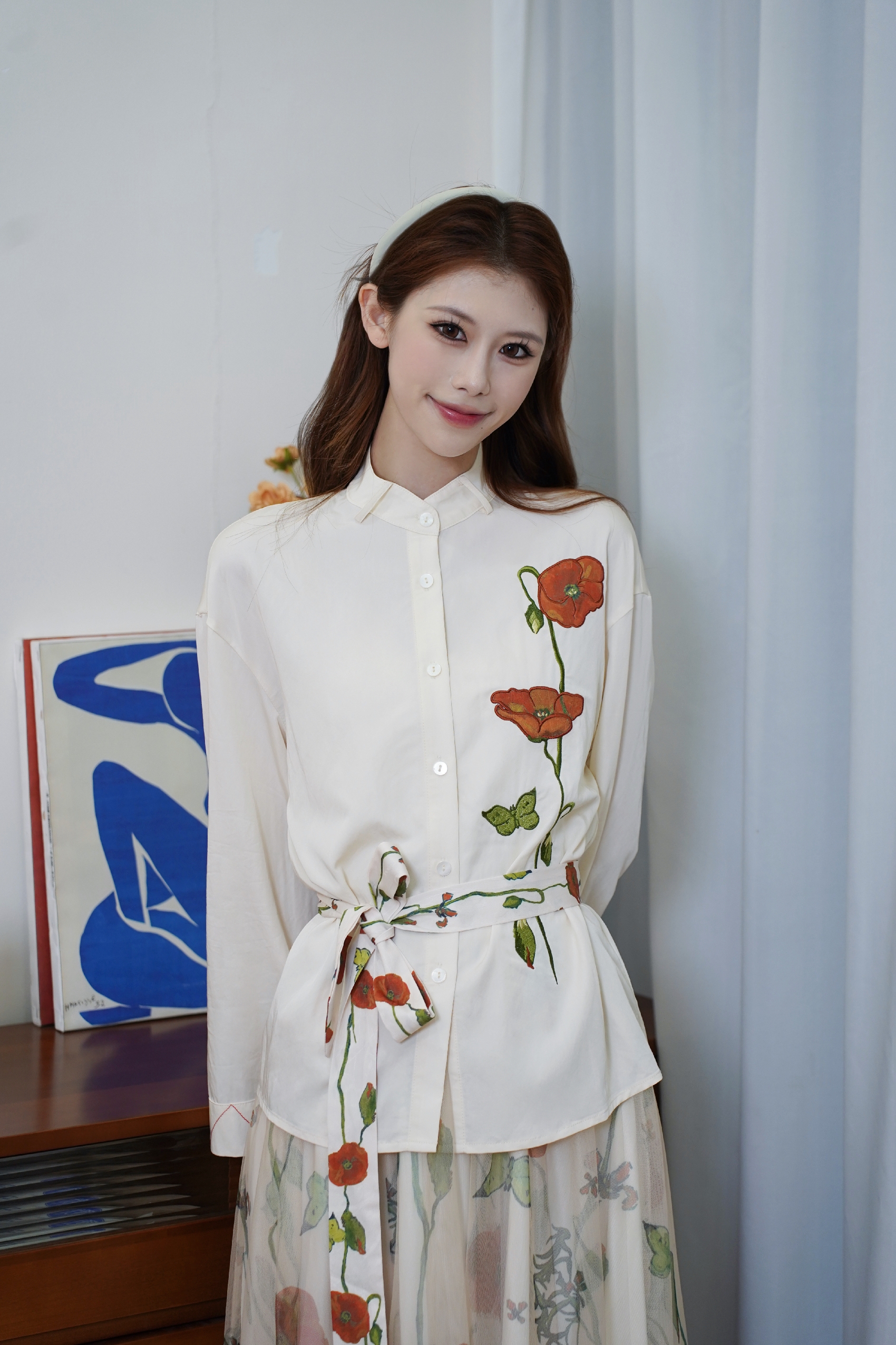 Appliqué Embroidered Print Shirt-LYONSENS