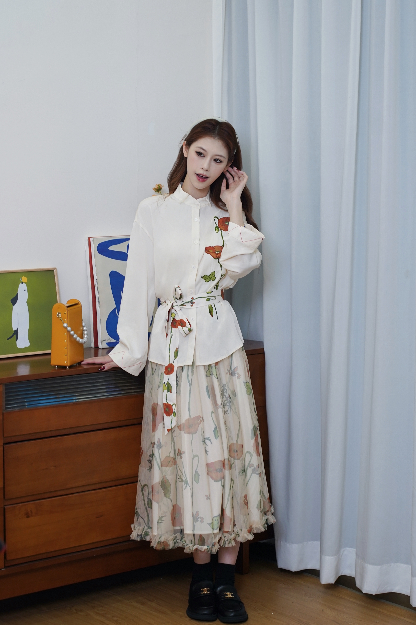 Ruffle Hem Print Skirt