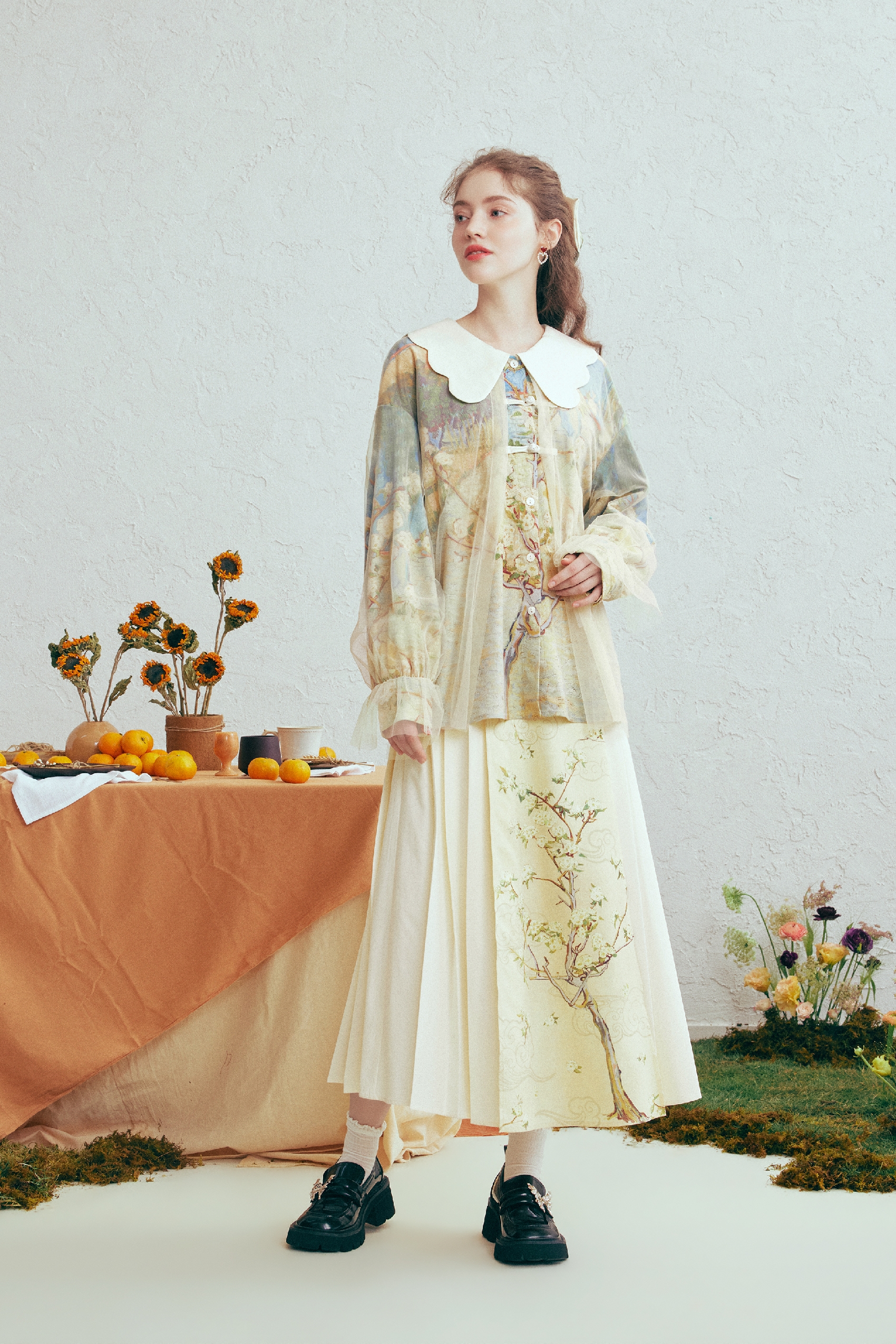 Vintage Print Midi Skirt