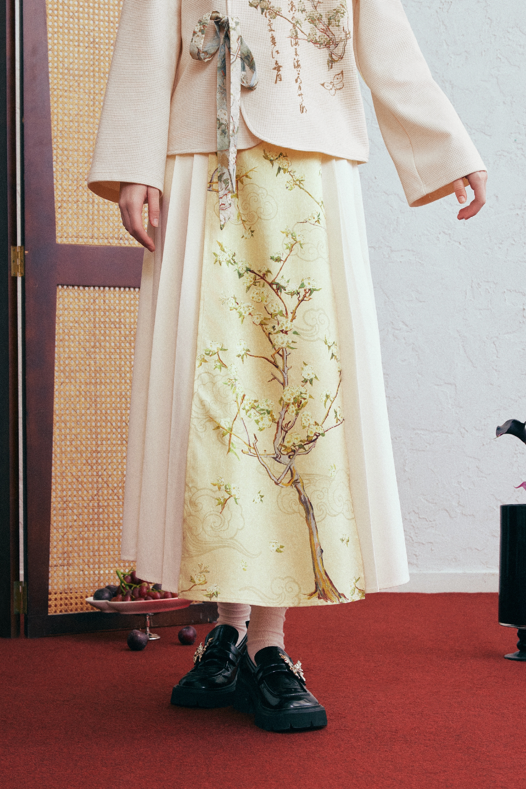 Vintage Print Midi Skirt