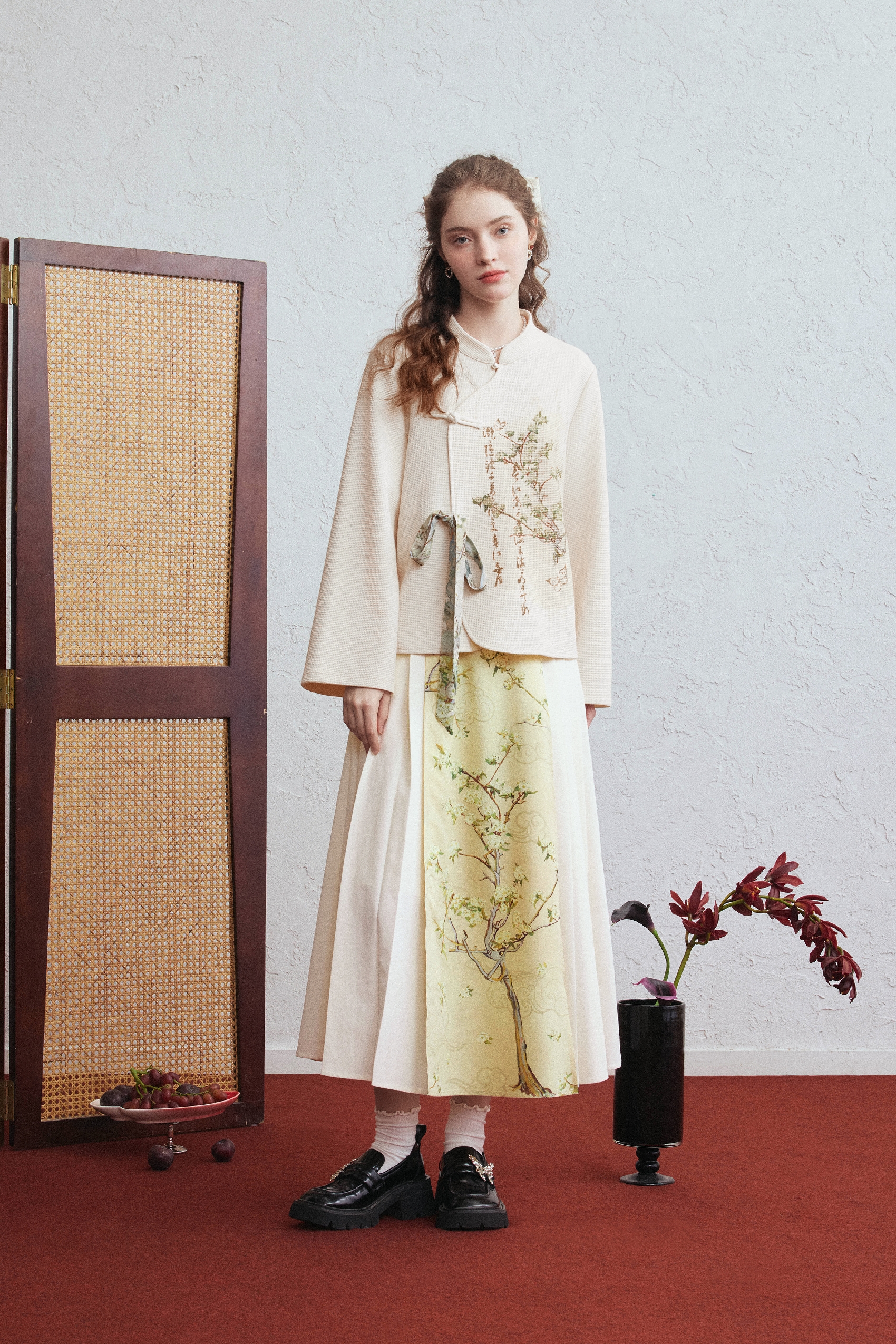 Vintage Print Midi Skirt